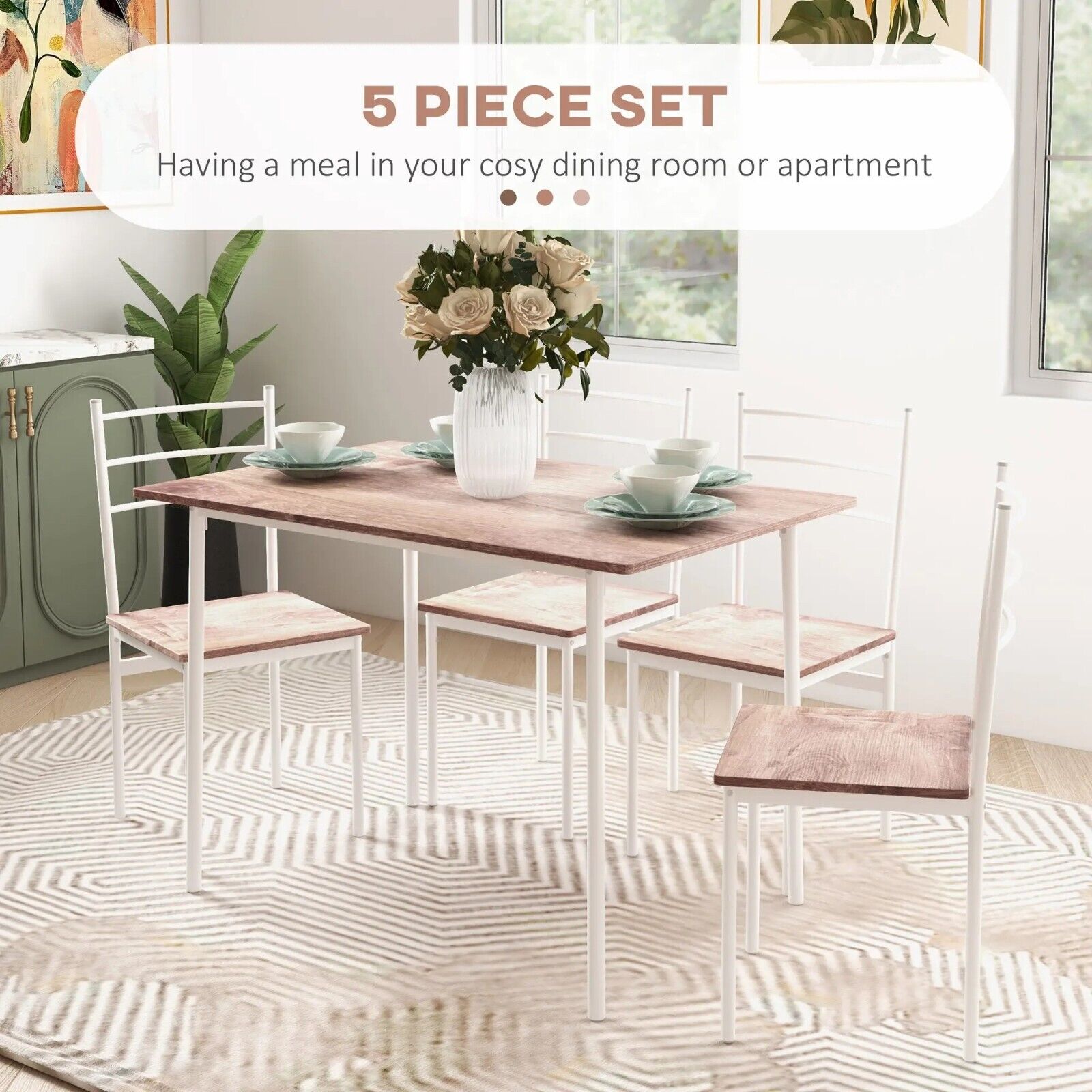 5 Pc Dining Table and Chairs Set Space Saving Kitchen Furniture Metal Oak Finish - Home and Garden Furniture Shop - rustic - furniture