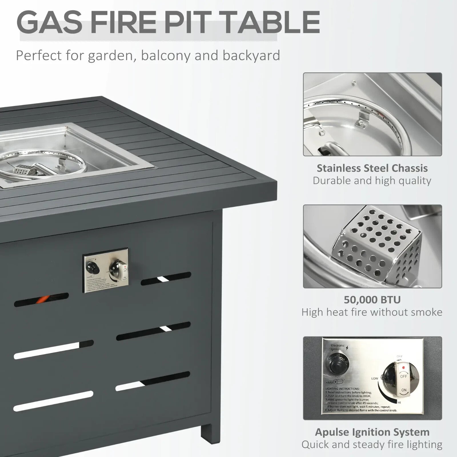 5 Pcs Aluminium Garden Furniture Set with Sofa Sectional and Gas Fire Pit Table - Home and Garden Furniture Shop - rustic - furniture