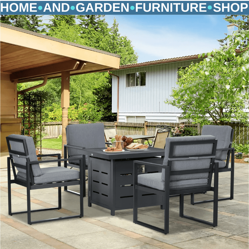 5 Pcs Aluminium Garden Furniture Set with Sofa Sectional and Gas Fire Pit Table - Home and Garden Furniture Shop - rustic - furniture