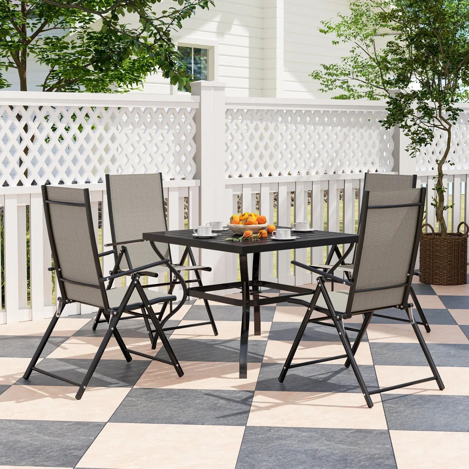 5 Pcs Garden Dining 4 Seater Outdoor Furniture w/ Parasol Hole&High Back Chair - Home and Garden Furniture Shop - rustic - furniture