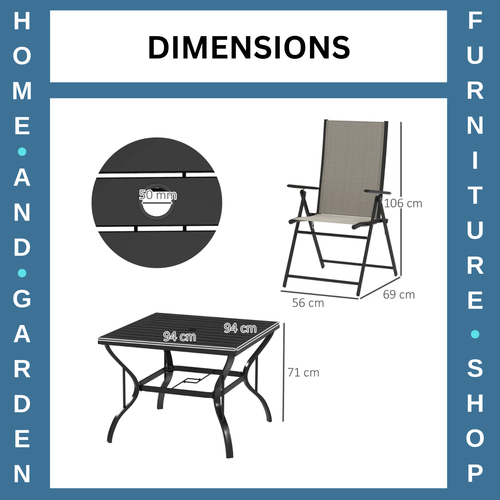 5 Pcs Garden Dining 4 Seater Outdoor Furniture w/ Parasol Hole&High Back Chair - Home and Garden Furniture Shop - rustic - furniture