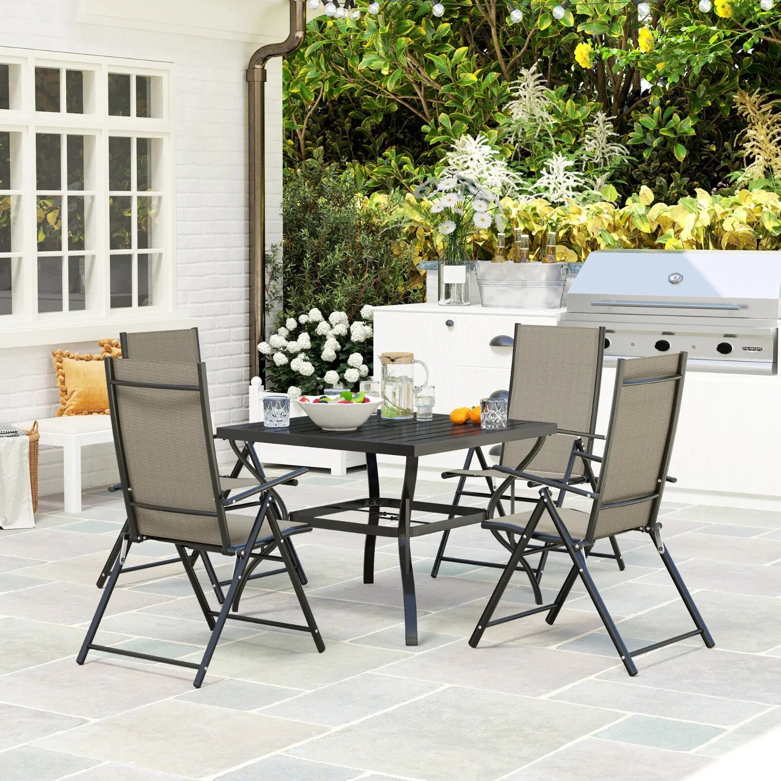 5 Pcs Garden Dining 4 Seater Outdoor Furniture w/ Parasol Hole&High Back Chair - Home and Garden Furniture Shop - rustic - furniture