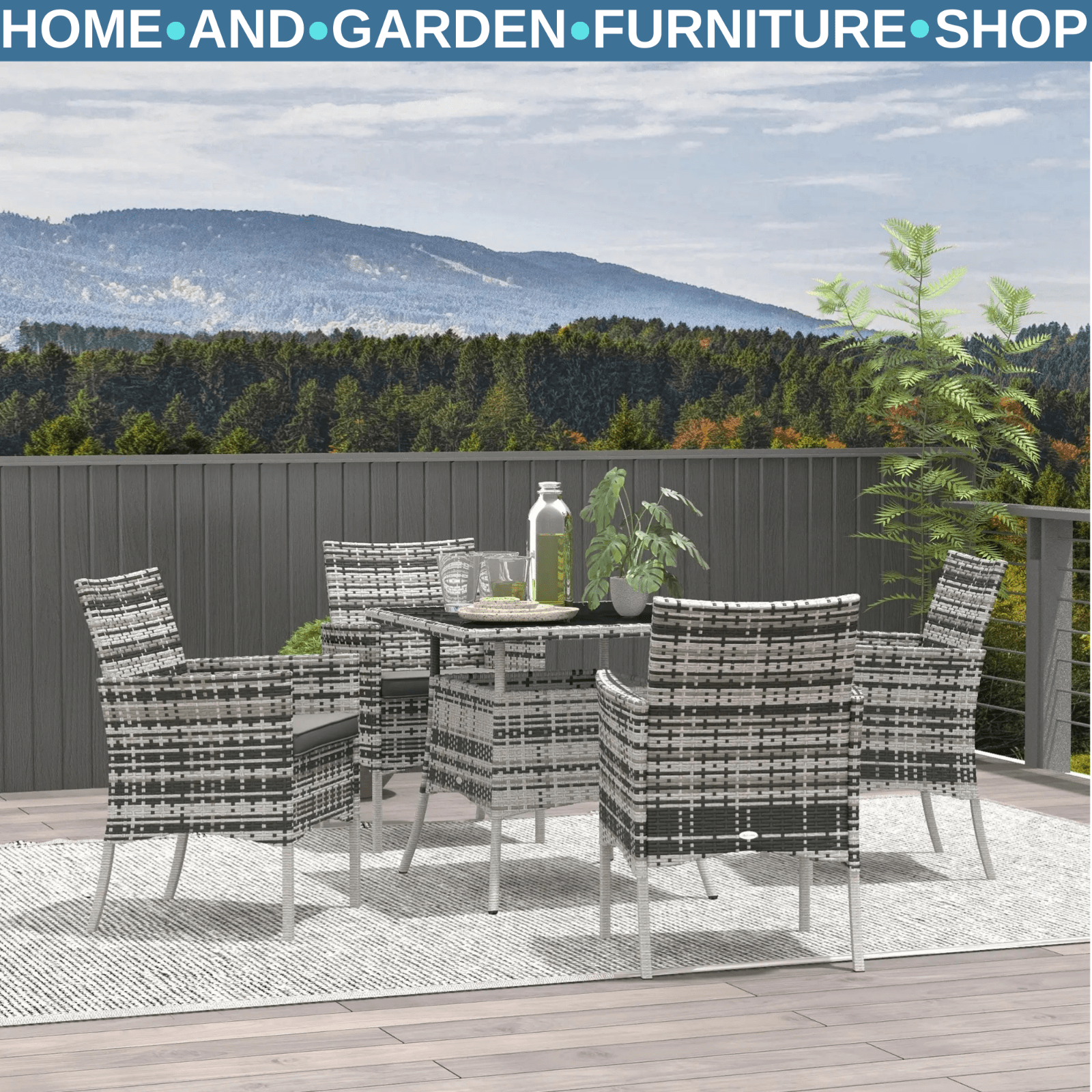 5 Pcs Outdoor Dining Set with Glass Table & 4 Chairs Patio Garden Furniture Set - Home and Garden Furniture Shop - rustic - furniture