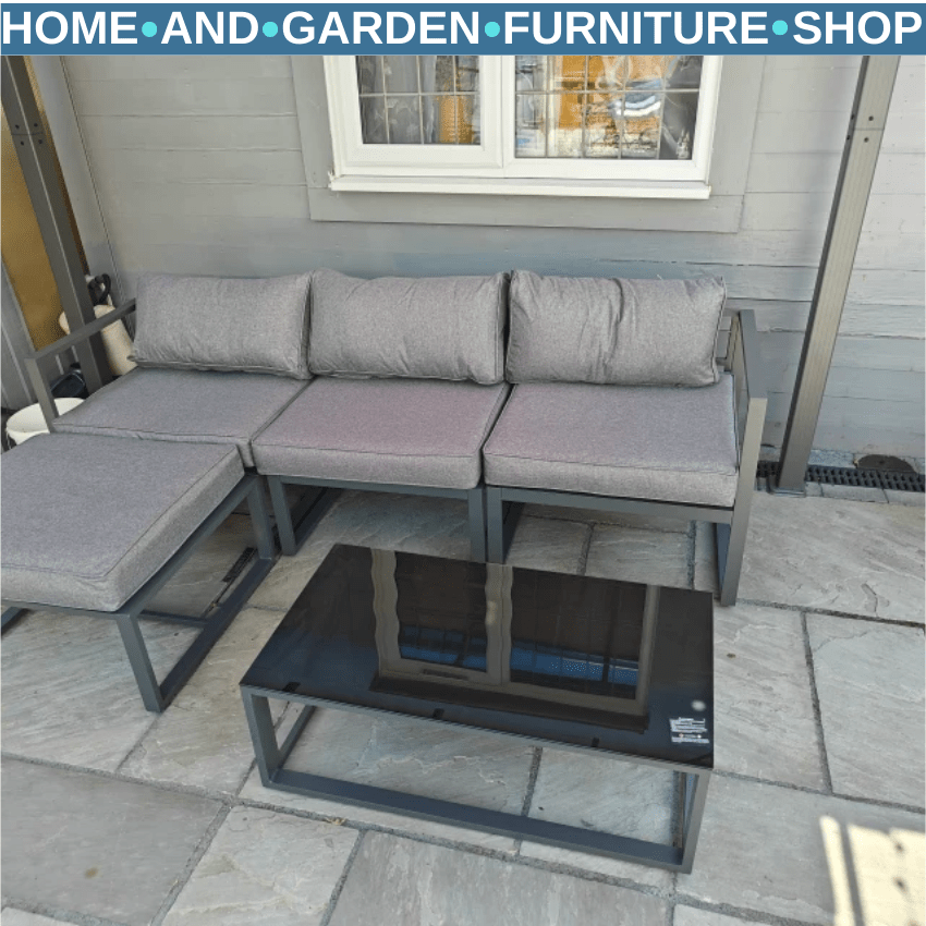 5 Pcs Outdoor Patio Furniture Set with Cushions, Glass End Table for Garden Use - Home and Garden Furniture Shop - rustic - furniture