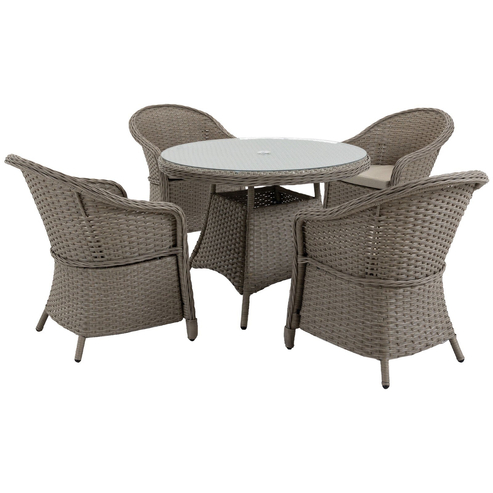 5 Pcs Rattan 4 Chairs Dining Set Garden Furniture Round Table with Umbrella Hole - Home and Garden Furniture Shop - rustic - furniture