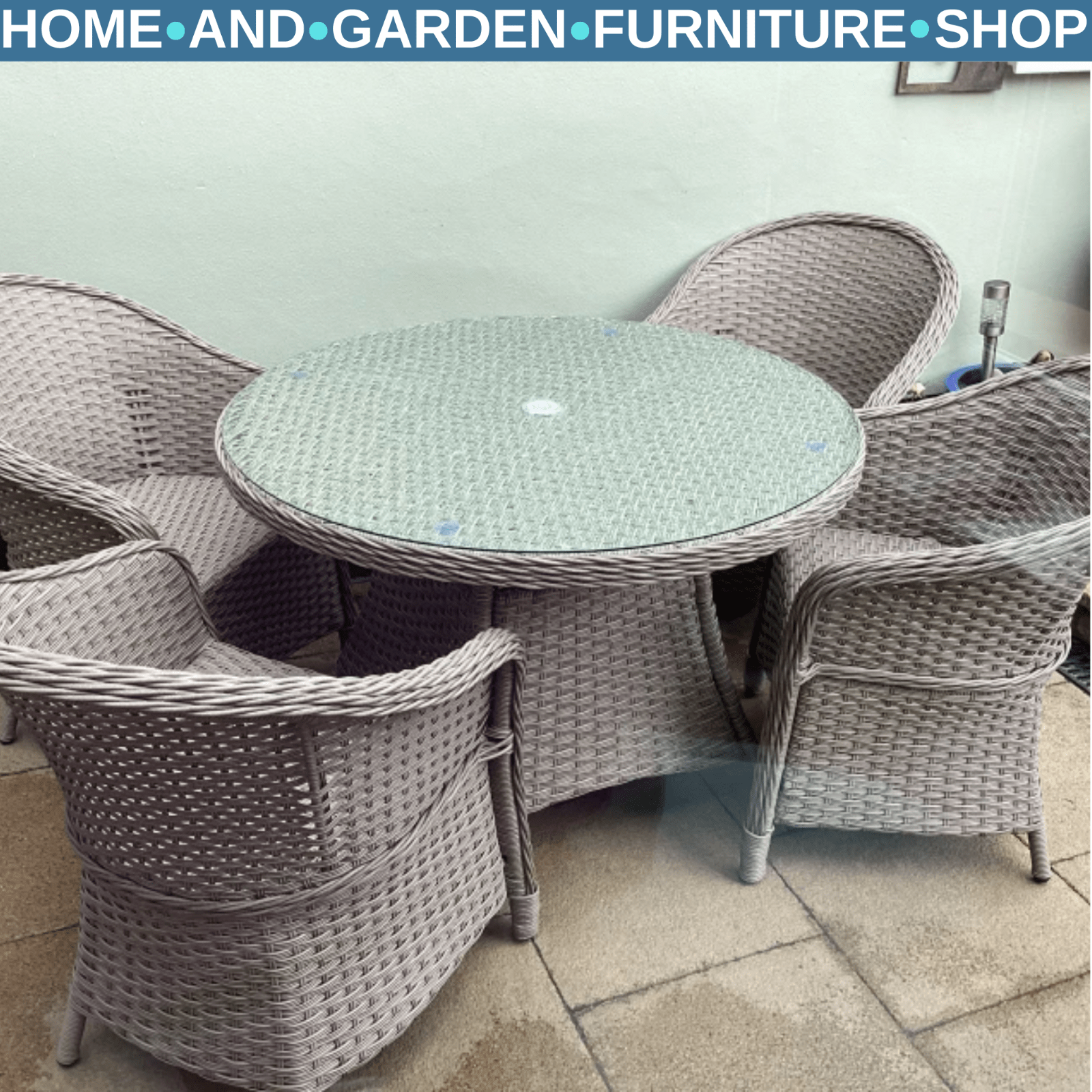 5 Pcs Rattan 4 Chairs Dining Set Garden Furniture Round Table with Umbrella Hole - Home and Garden Furniture Shop - rustic - furniture