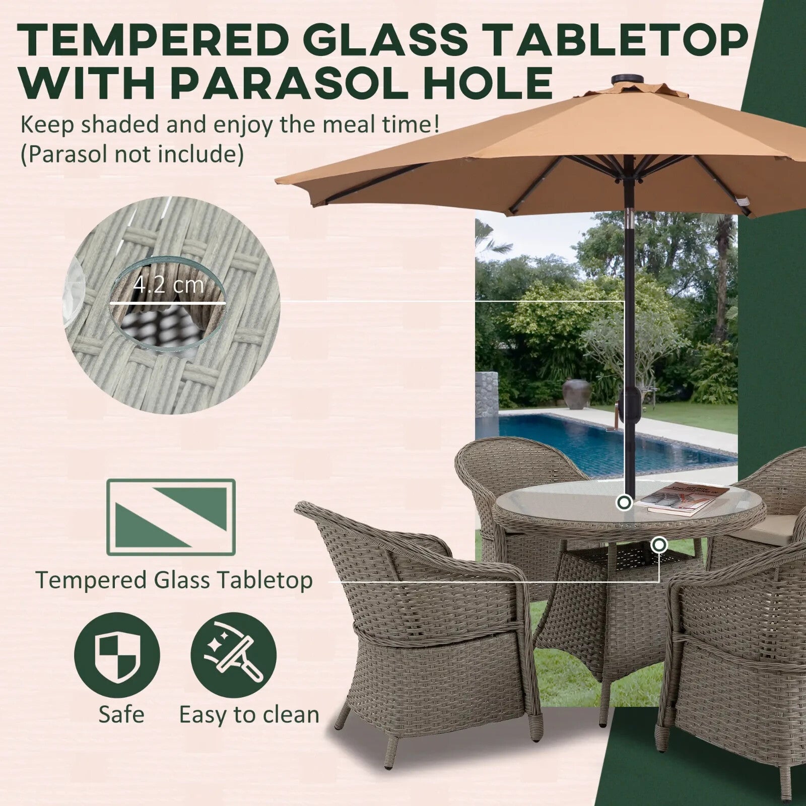 5 Pcs Rattan 4 Chairs Dining Set Garden Furniture Round Table with Umbrella Hole - Home and Garden Furniture Shop - rustic - furniture