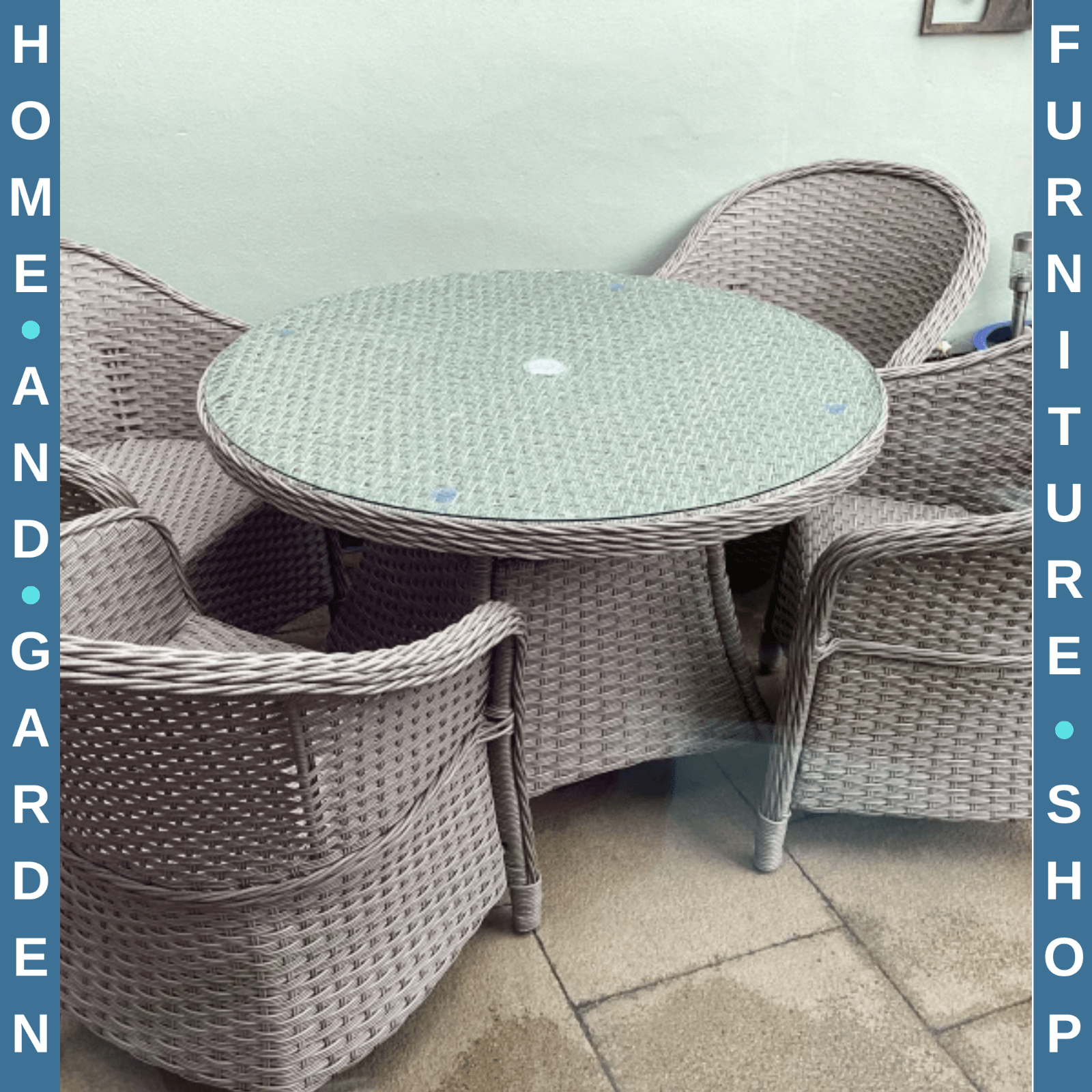 5 Pcs Rattan 4 Chairs Dining Set Garden Furniture Round Table with Umbrella Hole - Home and Garden Furniture Shop - rustic - furniture