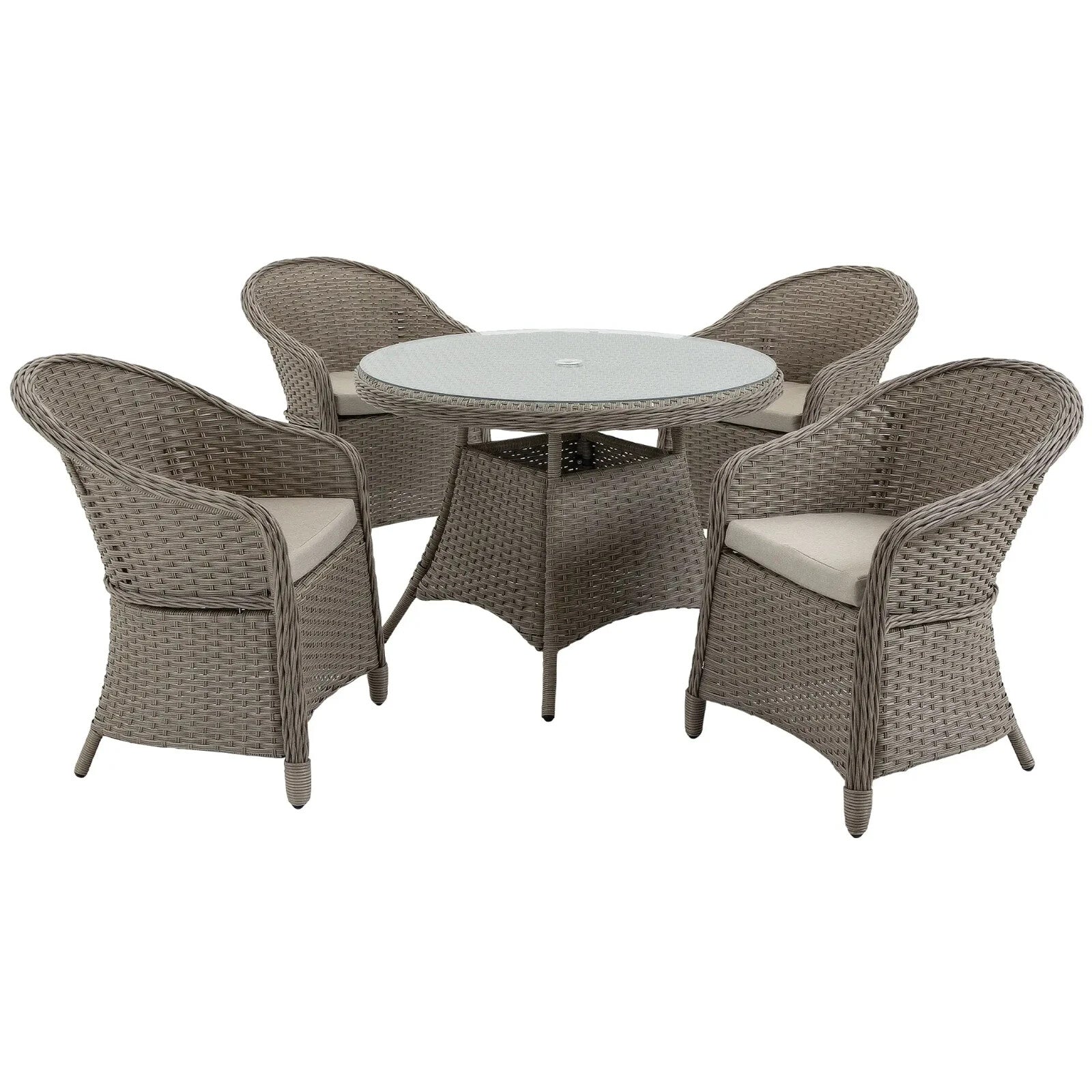 5 Pcs Rattan 4 Chairs Dining Set Garden Furniture Round Table with Umbrella Hole - Home and Garden Furniture Shop - rustic - furniture
