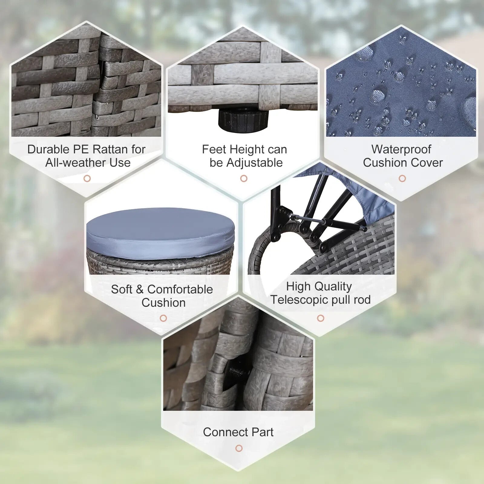 5 Pcs Rattan Conversation Furniture Set Garden Round Sofa Bed with Cushion Grey - Home and Garden Furniture Shop - rustic - furniture