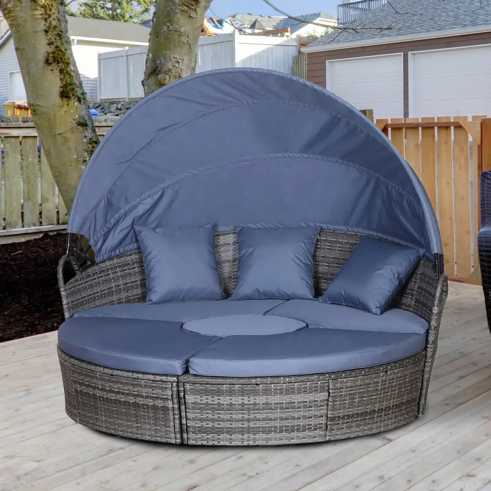 5 Pcs Rattan Conversation Furniture Set Garden Round Sofa Bed with Cushion Grey - Home and Garden Furniture Shop - rustic - furniture
