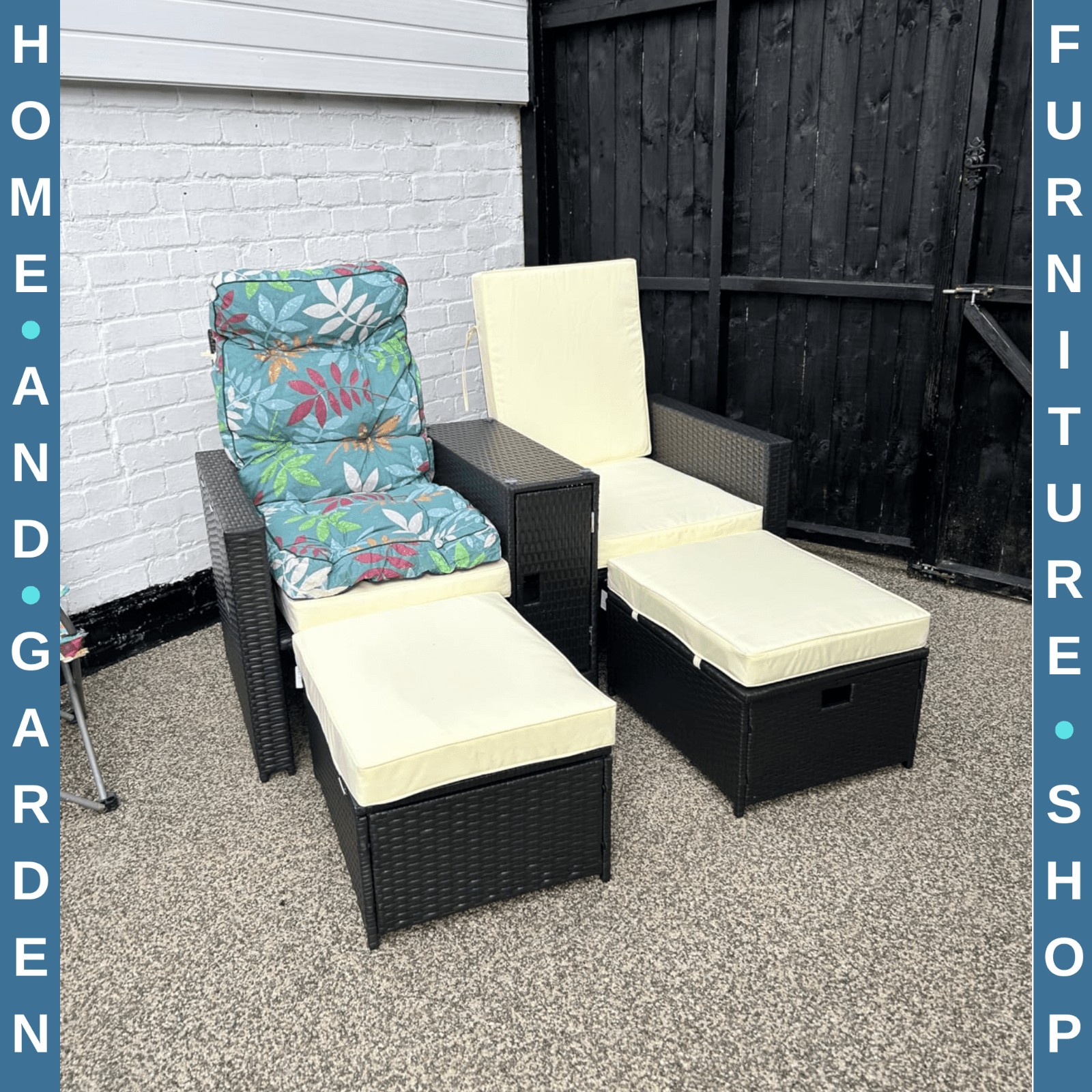 5 - Pcs Rattan Recliner Lounger Set Adjustable Sun Bed + Side Table Outdoor Black - Home and Garden Furniture Shop - rustic - furniture