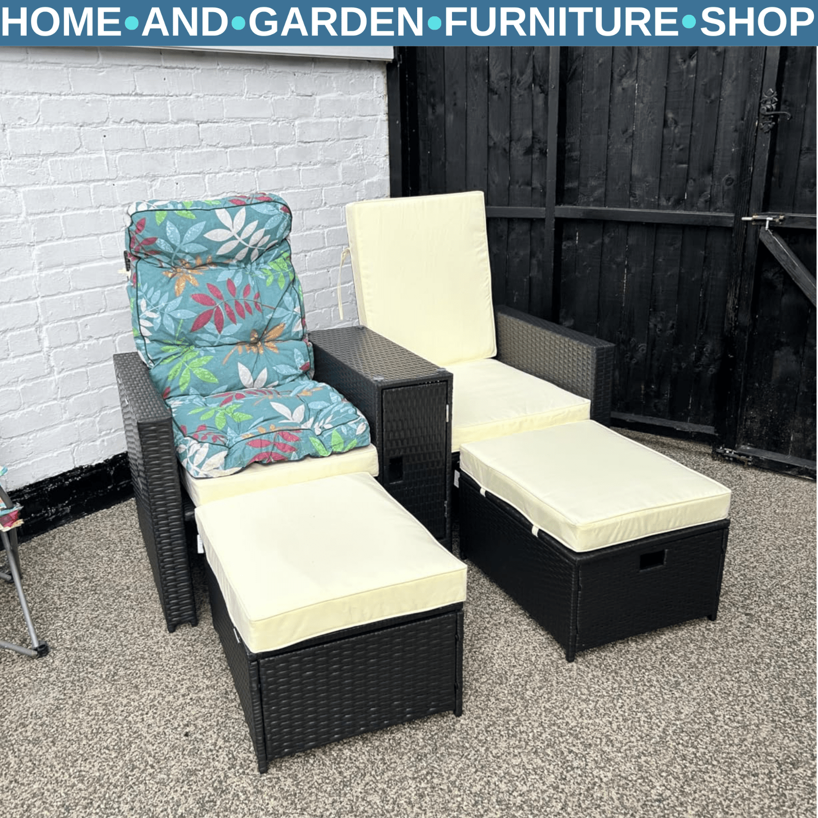 5 - Pcs Rattan Recliner Lounger Set Adjustable Sun Bed + Side Table Outdoor Black - Home and Garden Furniture Shop - rustic - furniture