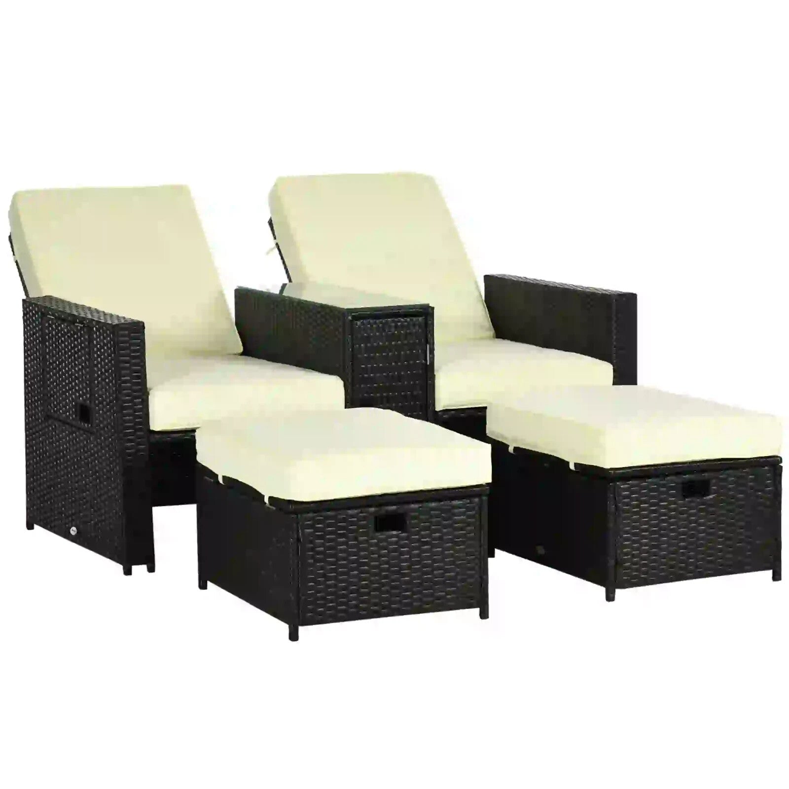 5 - Pcs Rattan Recliner Lounger Set Adjustable Sun Bed + Side Table Outdoor Black - Home and Garden Furniture Shop - rustic - furniture