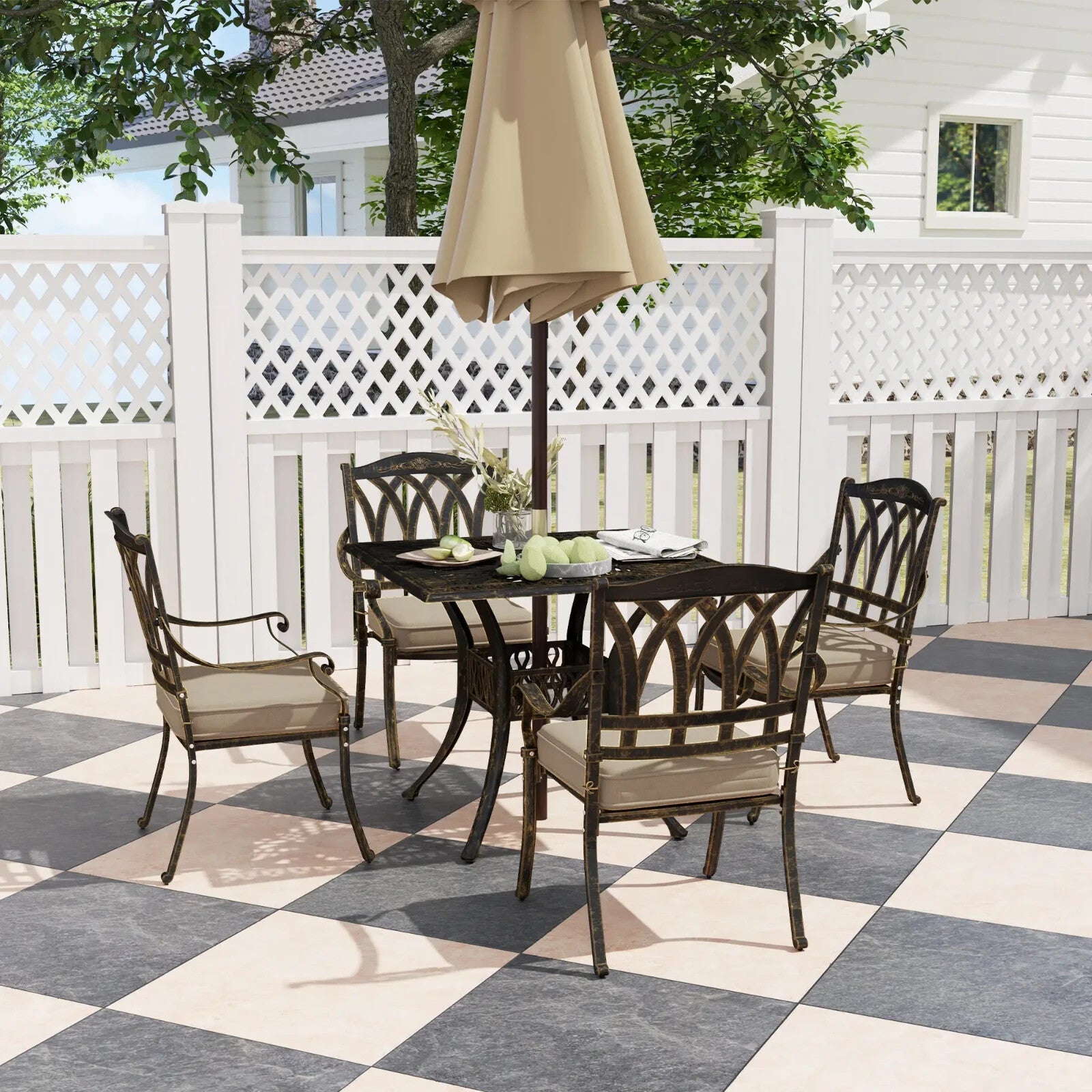5 Piece Cast Aluminium Garden Dining Set Outdoor Table and Chairs for Patio - Home and Garden Furniture Shop - rustic - furniture
