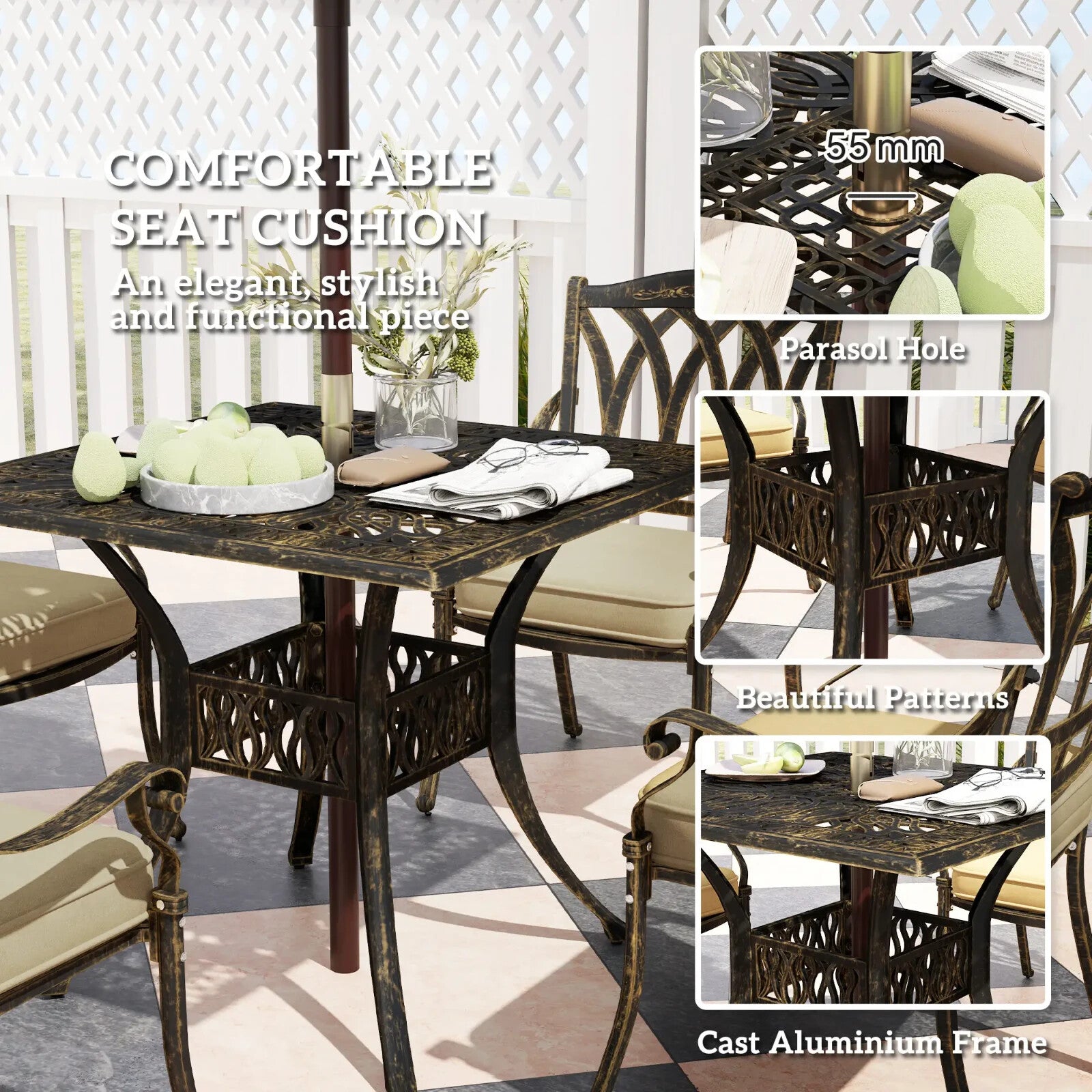5 Piece Cast Aluminium Garden Dining Set Outdoor Table and Chairs for Patio - Home and Garden Furniture Shop - rustic - furniture