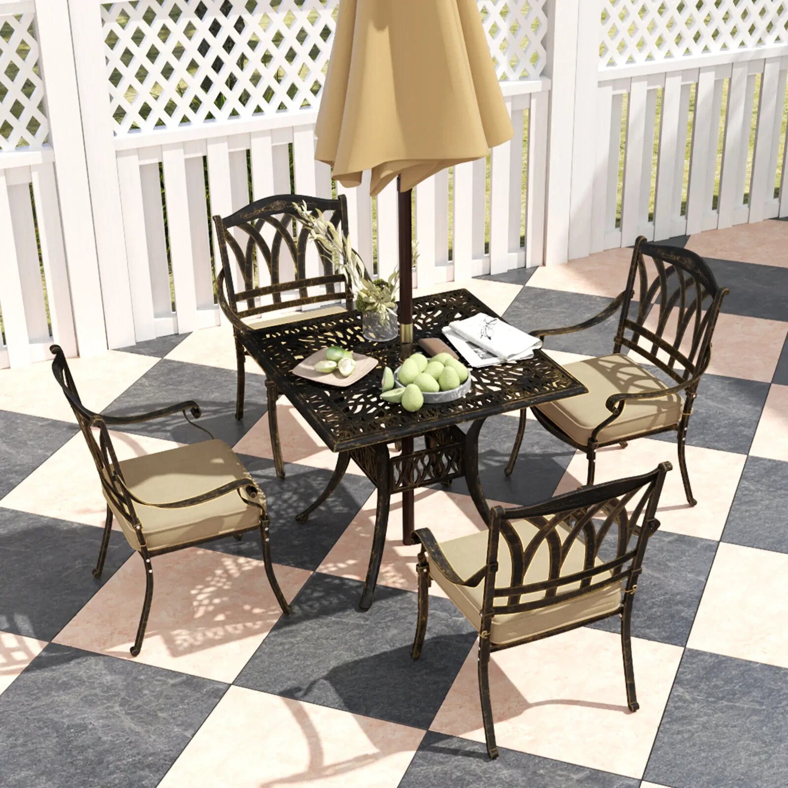 5 Piece Cast Aluminium Garden Dining Set Outdoor Table and Chairs for Patio - Home and Garden Furniture Shop - rustic - furniture