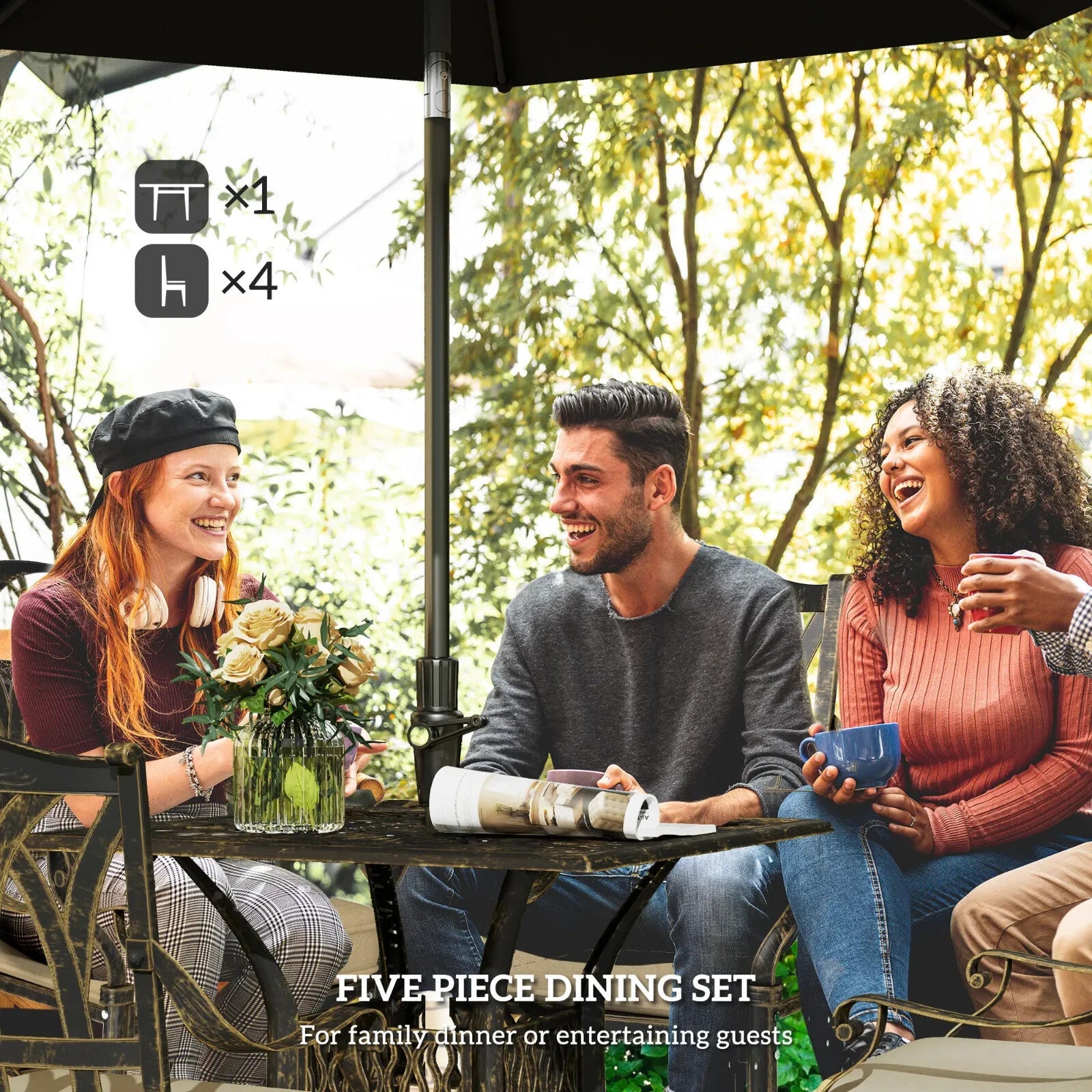 5 Piece Cast Aluminium Garden Dining Set Outdoor Table and Chairs for Patio - Home and Garden Furniture Shop - rustic - furniture