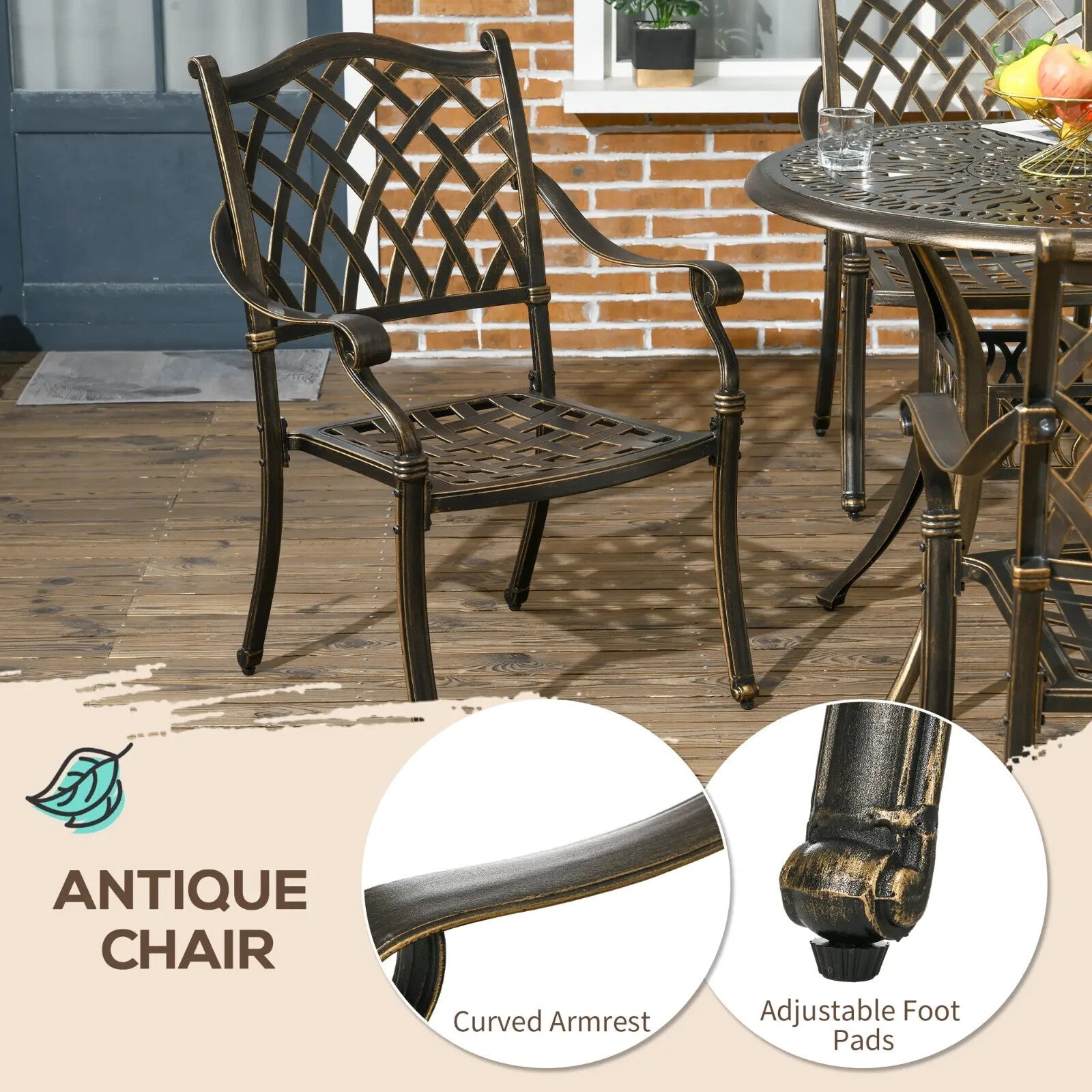 5 Piece Cast Aluminium Garden Dining with 4 Chairs and Table with Umbrella Hole - Home and Garden Furniture Shop - rustic - furniture