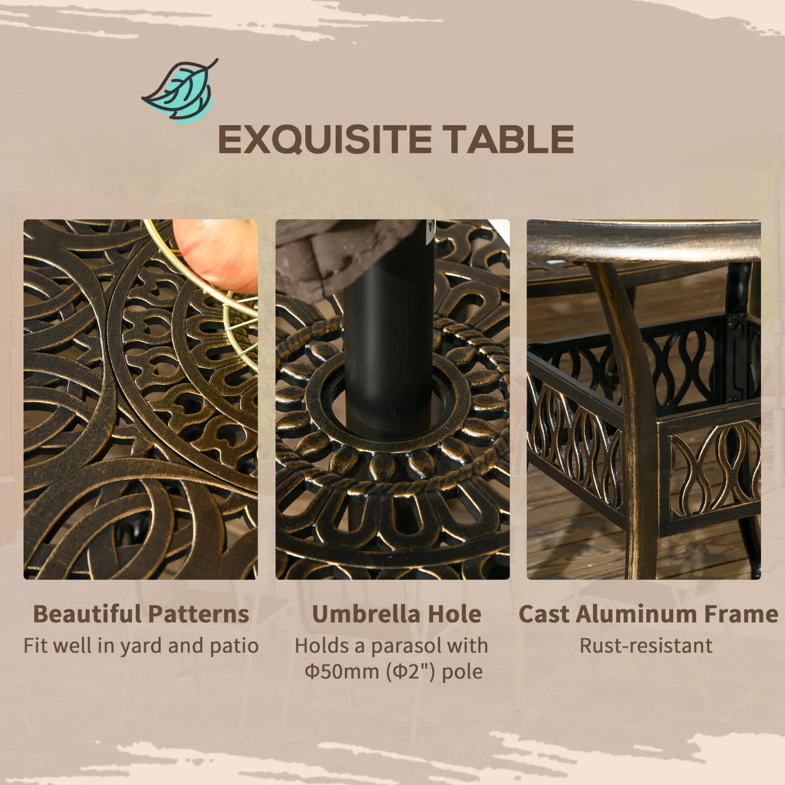 5 Piece Cast Aluminium Garden Dining with 4 Chairs and Table with Umbrella Hole - Home and Garden Furniture Shop - rustic - furniture
