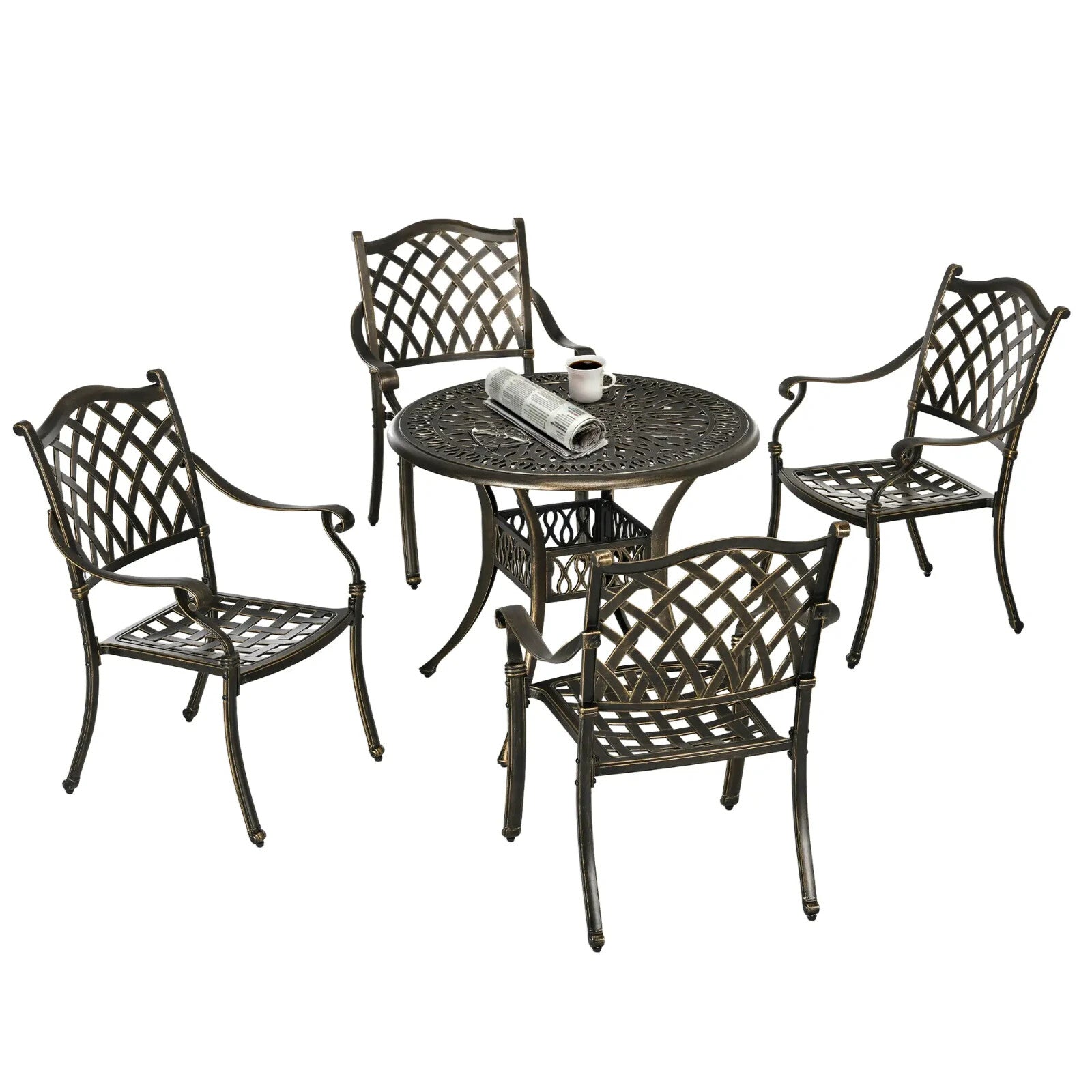 5 Piece Cast Aluminium Garden Dining with 4 Chairs and Table with Umbrella Hole - Home and Garden Furniture Shop - rustic - furniture