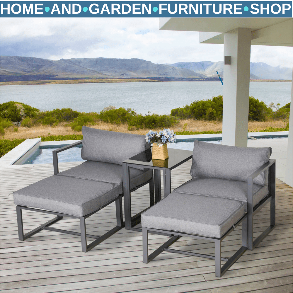 5 Piece Garden Conversation Set Sun Lounger 2 Footstools End Table with Cushions - Home and Garden Furniture Shop - rustic - furniture