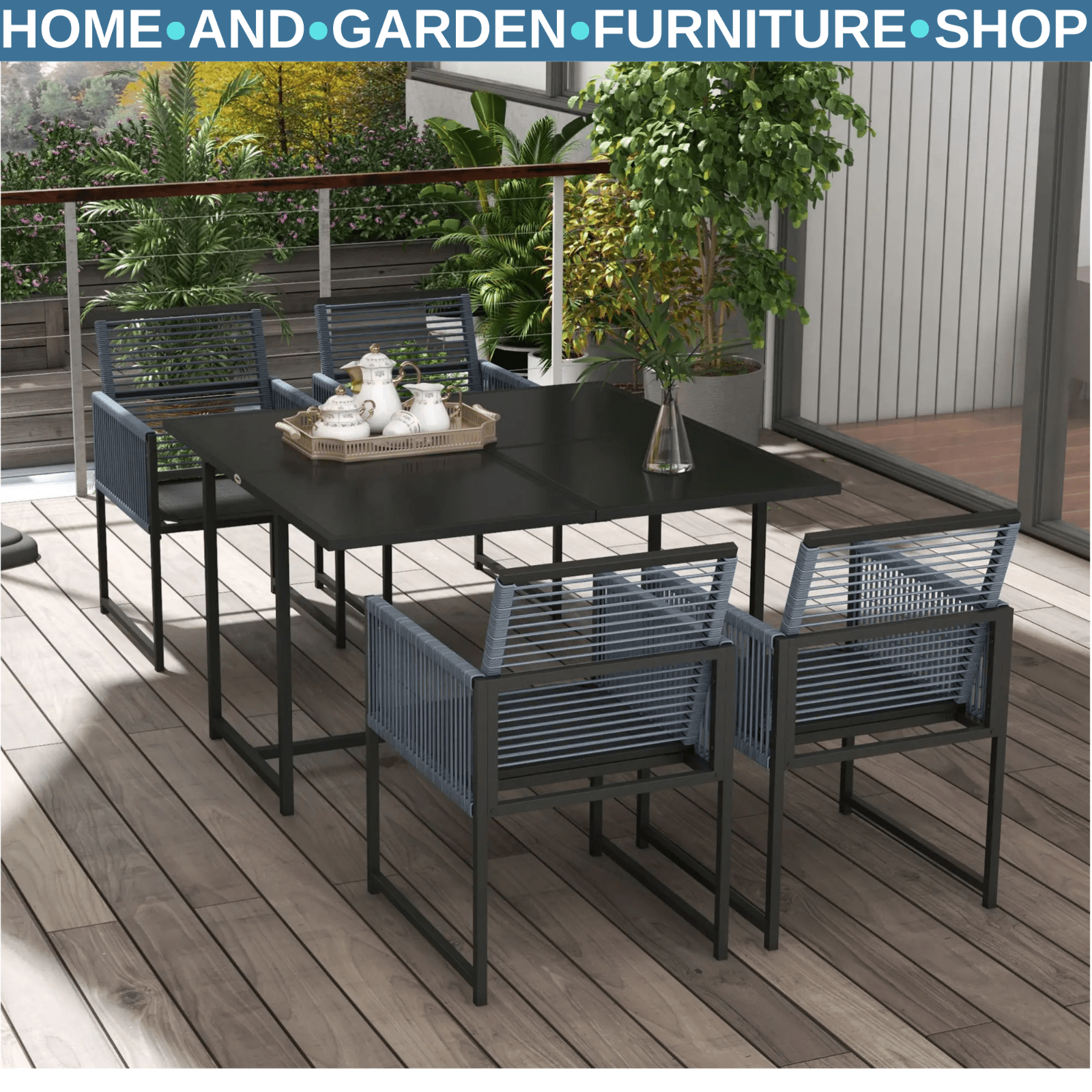 5 Piece Garden Dining Set w/ Foldable Chairs Patio Table 4 Seater Furniture Grey - Home and Garden Furniture Shop - rustic - furniture