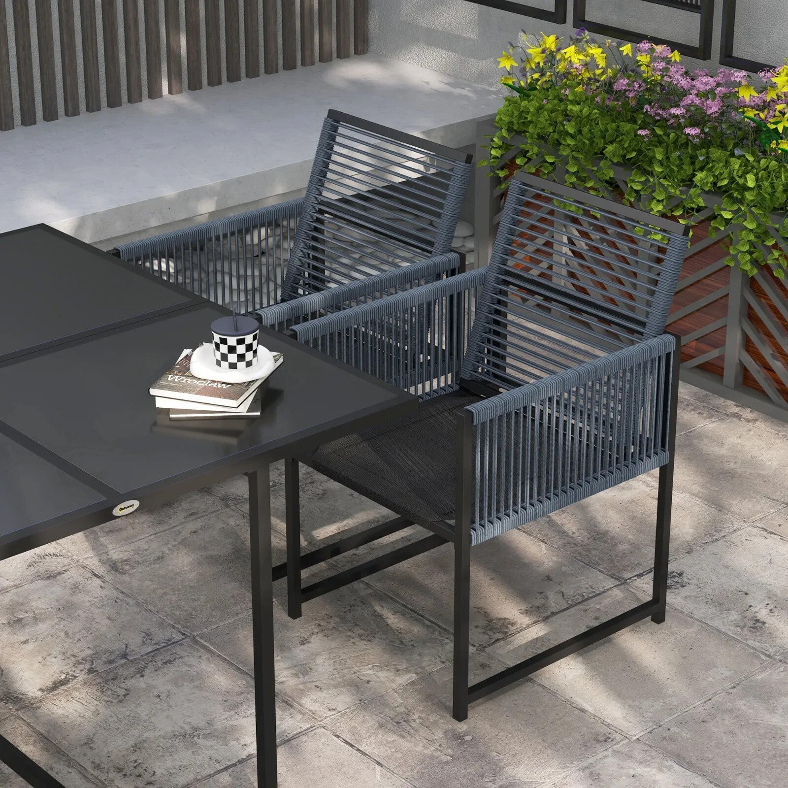 5 Piece Garden Dining Set w/ Foldable Chairs Patio Table 4 Seater Furniture Grey - Home and Garden Furniture Shop - rustic - furniture