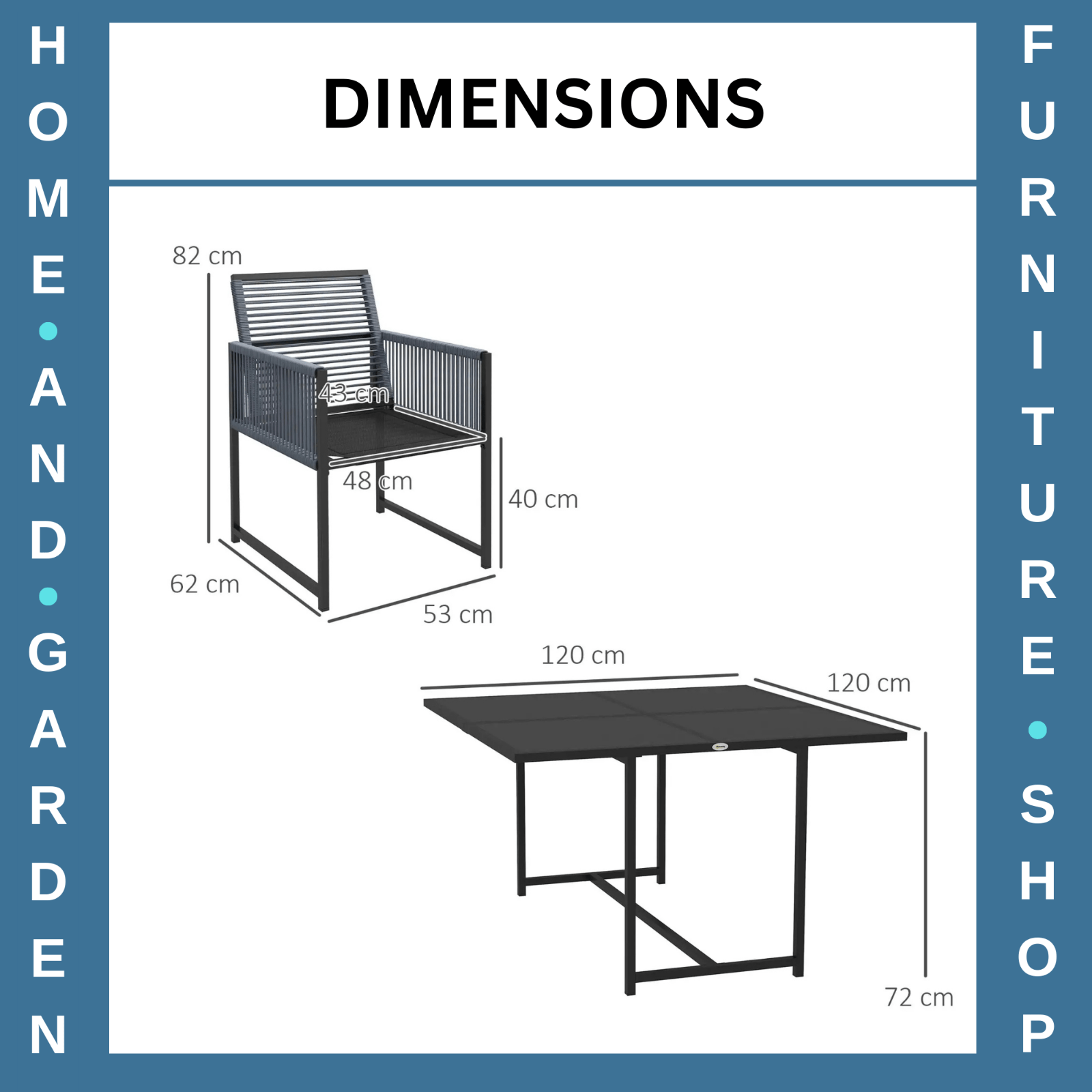 5 Piece Garden Dining Set w/ Foldable Chairs Patio Table 4 Seater Furniture Grey - Home and Garden Furniture Shop - rustic - furniture