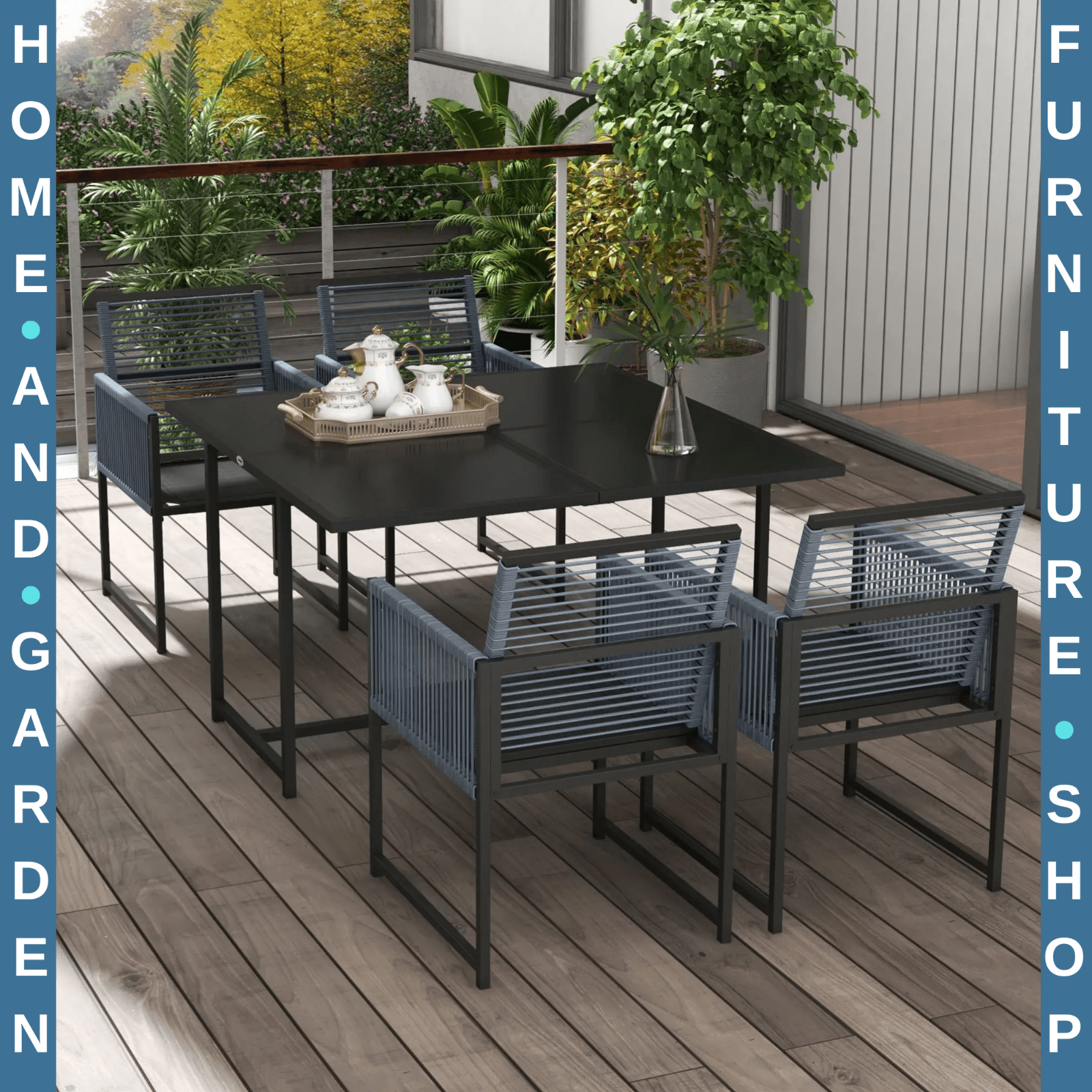 5 Piece Garden Dining Set w/ Foldable Chairs Patio Table 4 Seater Furniture Grey - Home and Garden Furniture Shop - rustic - furniture