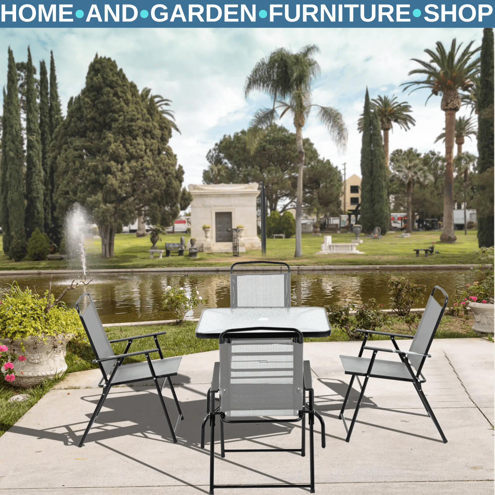 5 Piece Garden Dining Set with Glass Table and 4 Folding Chairs for Outdoor Use - Home and Garden Furniture Shop - rustic - furniture