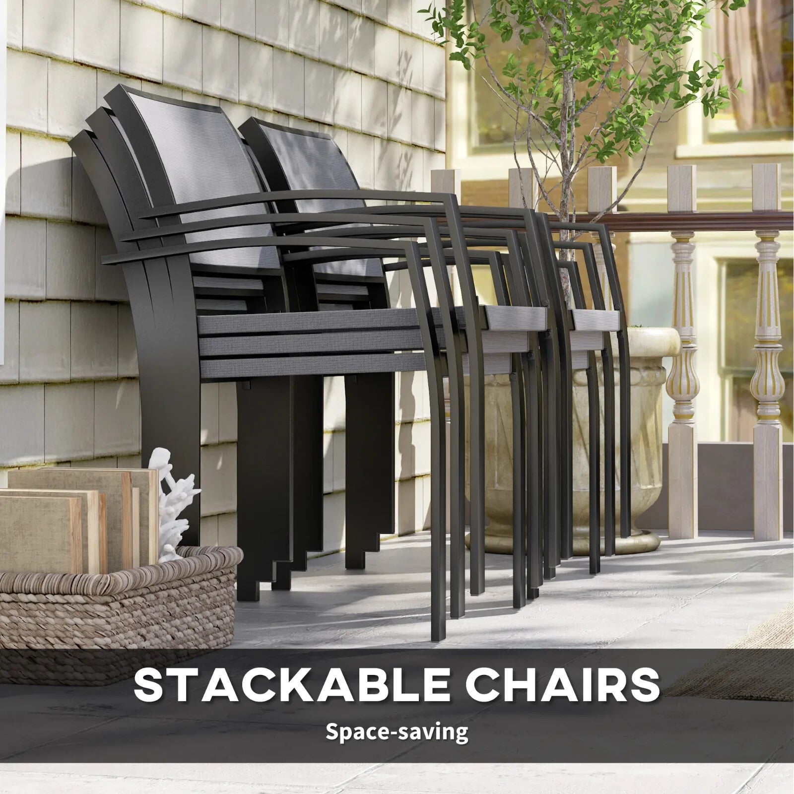 5 Piece Garden Furniture Set with 4 Stackable Armchairs and Easy Clean Tabletop - Home and Garden Furniture Shop - rustic - furniture