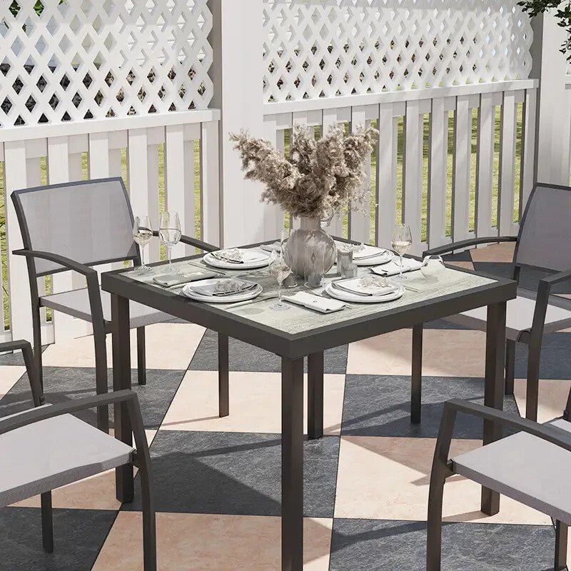 5 Piece Garden Furniture Set with 4 Stackable Armchairs and Easy Clean Tabletop - Home and Garden Furniture Shop - rustic - furniture