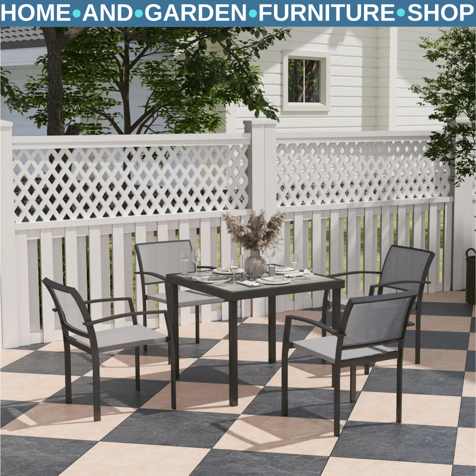 5 Piece Garden Furniture Set with 4 Stackable Armchairs and Easy Clean Tabletop - Home and Garden Furniture Shop - rustic - furniture