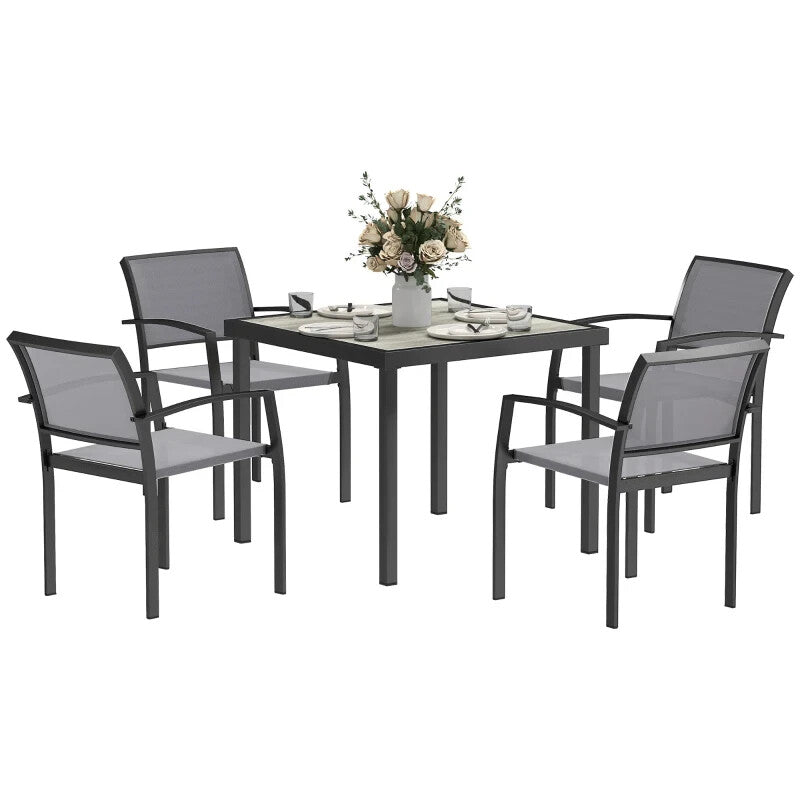 5 Piece Garden Furniture Set with 4 Stackable Armchairs and Easy Clean Tabletop - Home and Garden Furniture Shop - rustic - furniture