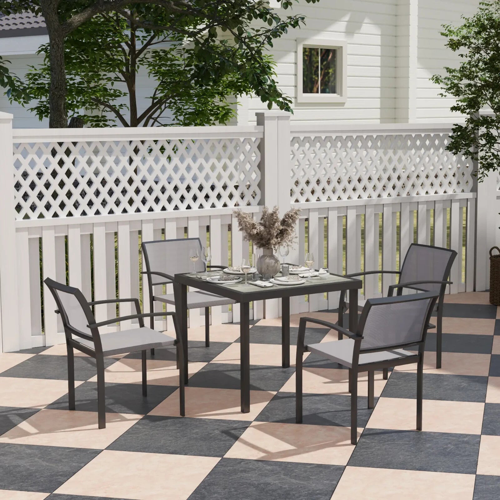 5 Piece Garden Furniture Set with 4 Stackable Armchairs and Easy Clean Tabletop - Home and Garden Furniture Shop - rustic - furniture