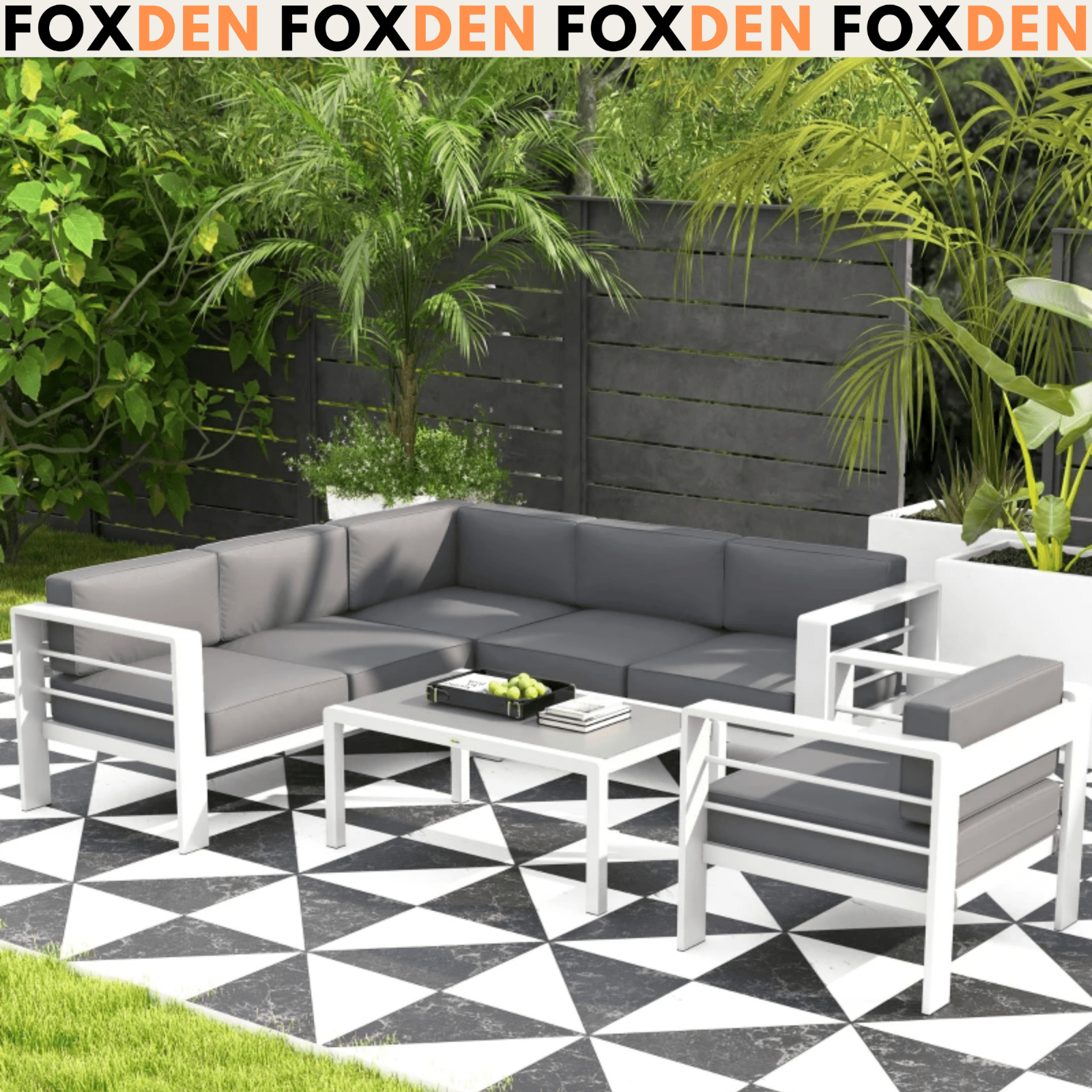 5 Piece Garden Sofa Set Cushions Outdoor Patio Furniture Sets Conversation Grey - Home and Garden Furniture Shop - #rustic - furniture#