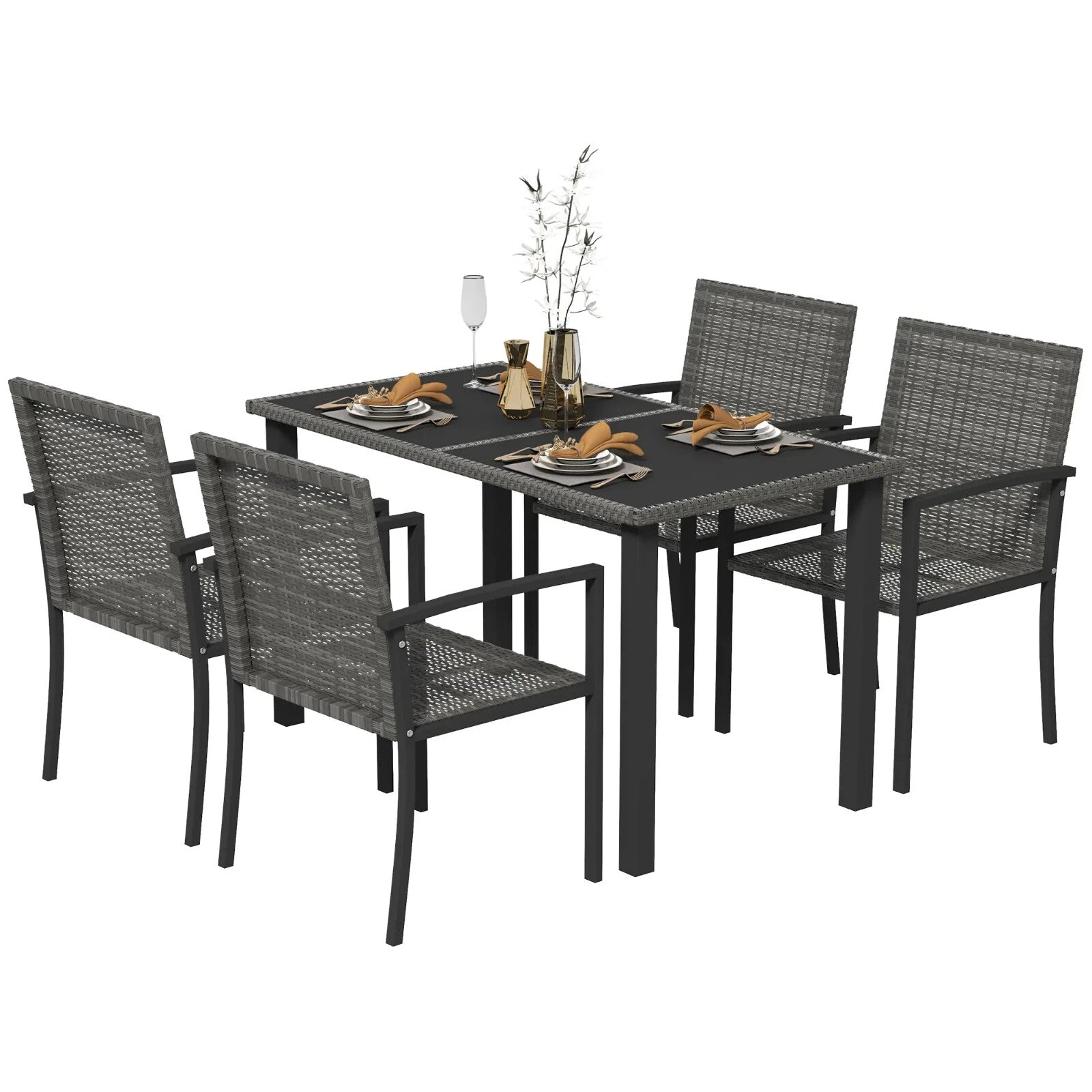 5 Piece Outdoor Dining Set w/ Glass Table & 4 Chairs Patio Garden Furniture Set - Home and Garden Furniture Shop - rustic - furniture