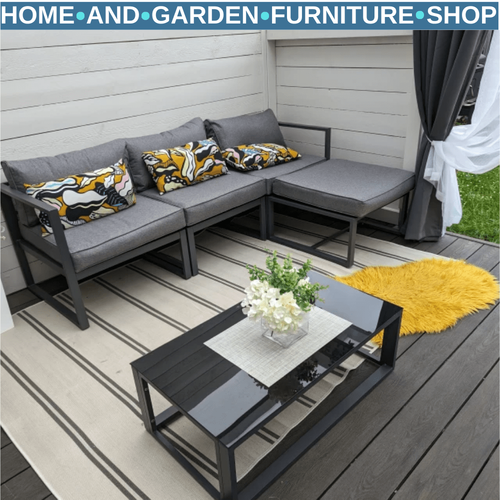 5 Piece Outdoor Patio Furniture Set with Glass End Table and Padded Cushions - Home and Garden Furniture Shop - rustic - furniture