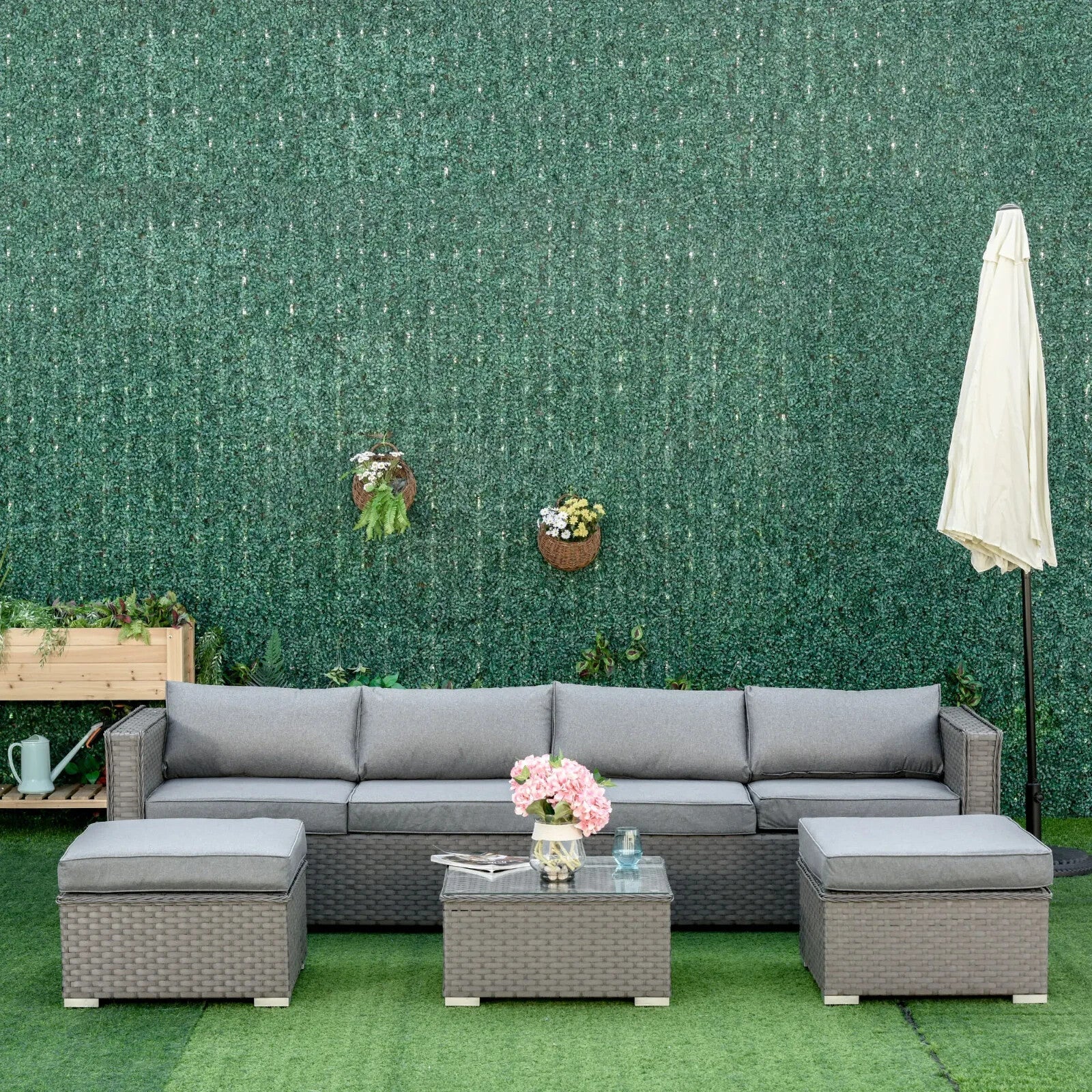 5 Piece PE Rattan Corner Sofa Set with Cushion for Garden Outdoor Furniture Grey - Home and Garden Furniture Shop - rustic - furniture