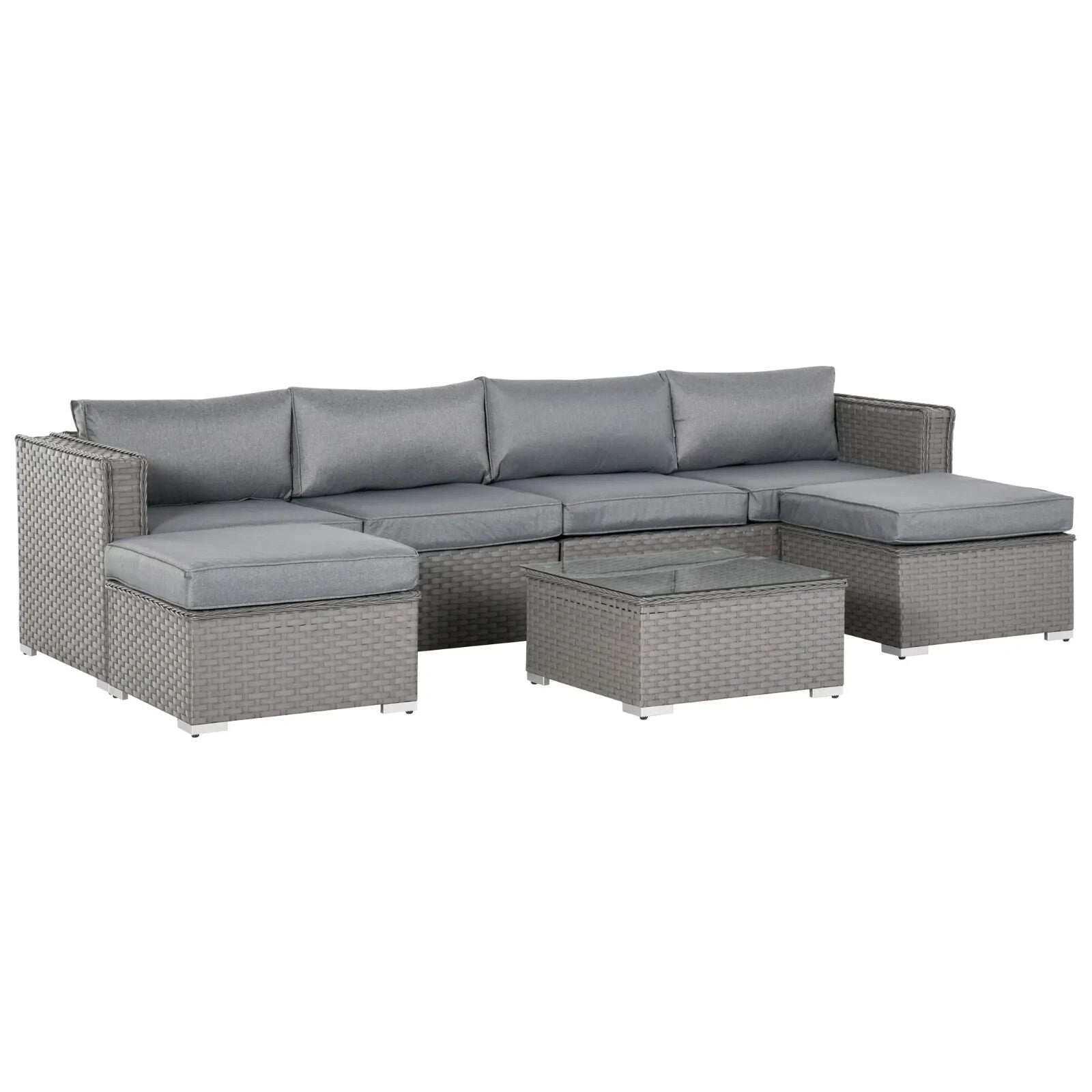 5 Piece PE Rattan Corner Sofa Set with Cushion for Garden Outdoor Furniture Grey - Home and Garden Furniture Shop - rustic - furniture