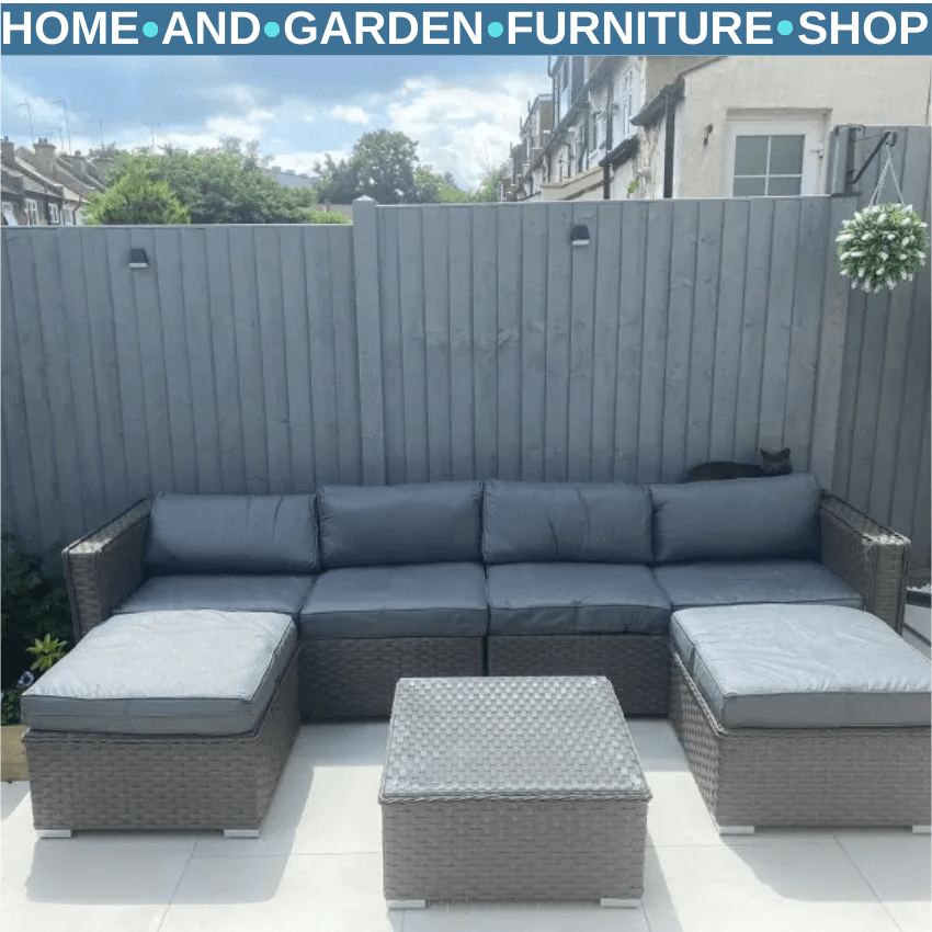 5 Piece PE Rattan Corner Sofa Set with Cushion for Garden Outdoor Furniture Grey - Home and Garden Furniture Shop - rustic - furniture