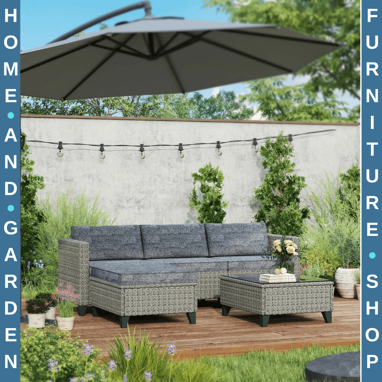 5 - Piece PE Rattan Garden Furniture Set with Glass Coffee Table - Dark Grey - Home and Garden Furniture Shop - rustic - furniture