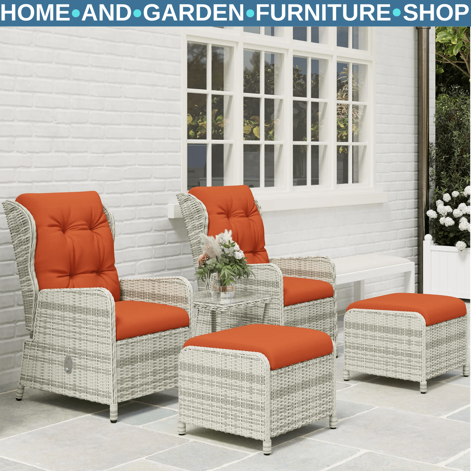 5 - Piece Rattan Bistro Set Balcony Furniture with Chairs & Glass Top Table Orange - Home and Garden Furniture Shop - rustic - furniture