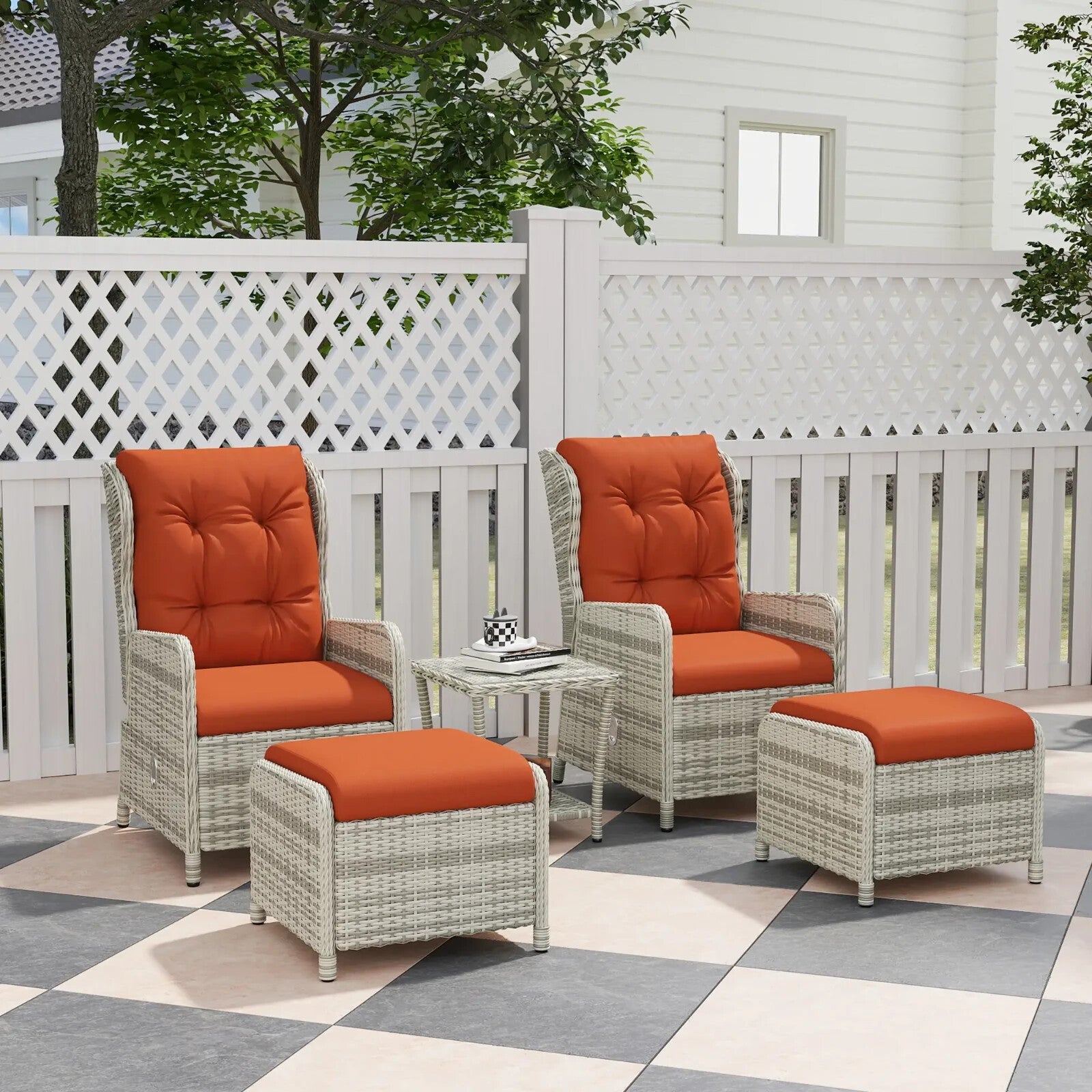 5 - Piece Rattan Bistro Set Balcony Furniture with Chairs & Glass Top Table Orange - Home and Garden Furniture Shop - rustic - furniture