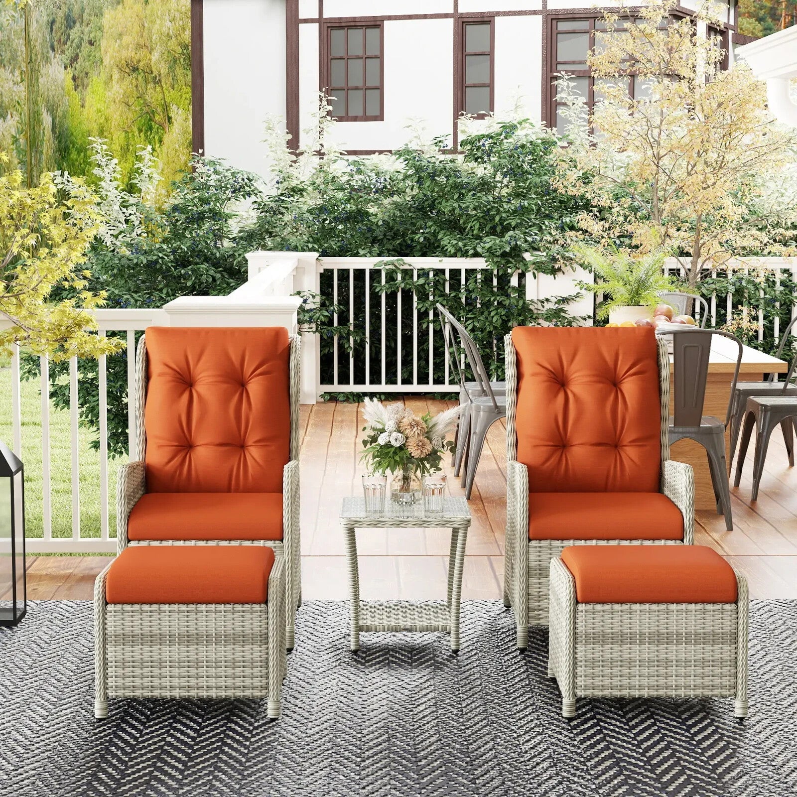 5 - Piece Rattan Bistro Set Balcony Furniture with Chairs & Glass Top Table Orange - Home and Garden Furniture Shop - rustic - furniture