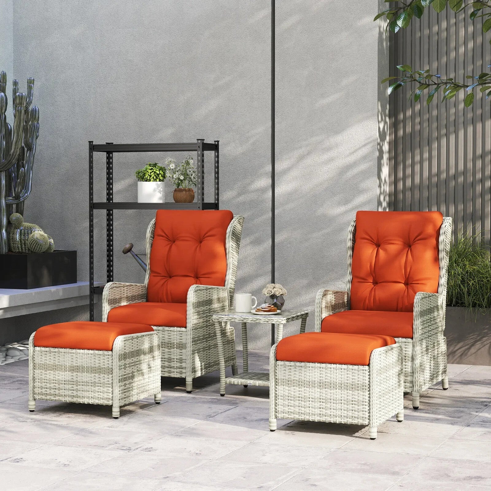 5 - Piece Rattan Bistro Set Balcony Furniture with Chairs & Glass Top Table Orange - Home and Garden Furniture Shop - rustic - furniture