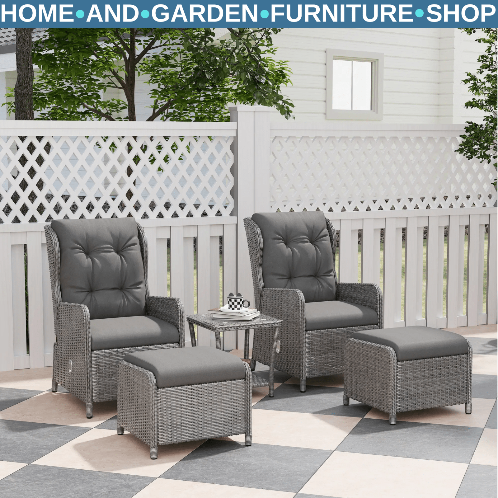 5 Piece Rattan Bistro Set with Adjustable Reclining Chairs Cushions and Table - Home and Garden Furniture Shop - rustic - furniture