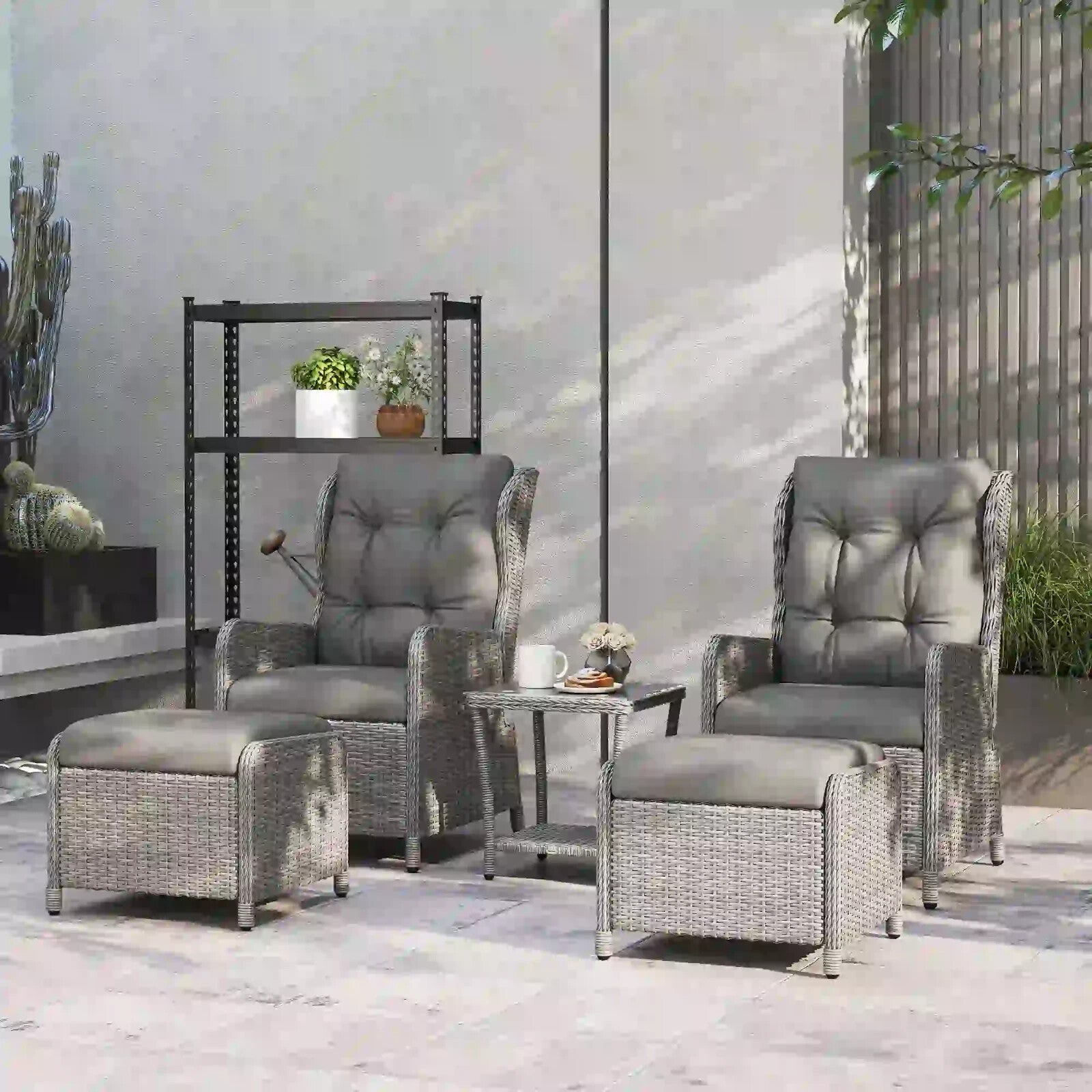 5 Piece Rattan Bistro Set with Adjustable Reclining Chairs Cushions and Table - Home and Garden Furniture Shop - rustic - furniture