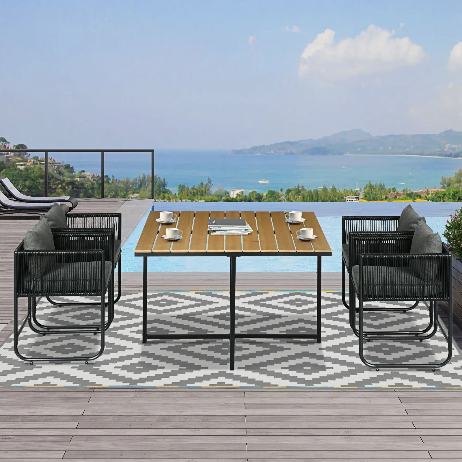5 - Piece Rattan Cube Dining Set – Garden Wicker Table & Chairs with Wood Look Top - Home and Garden Furniture Shop - rustic - furniture